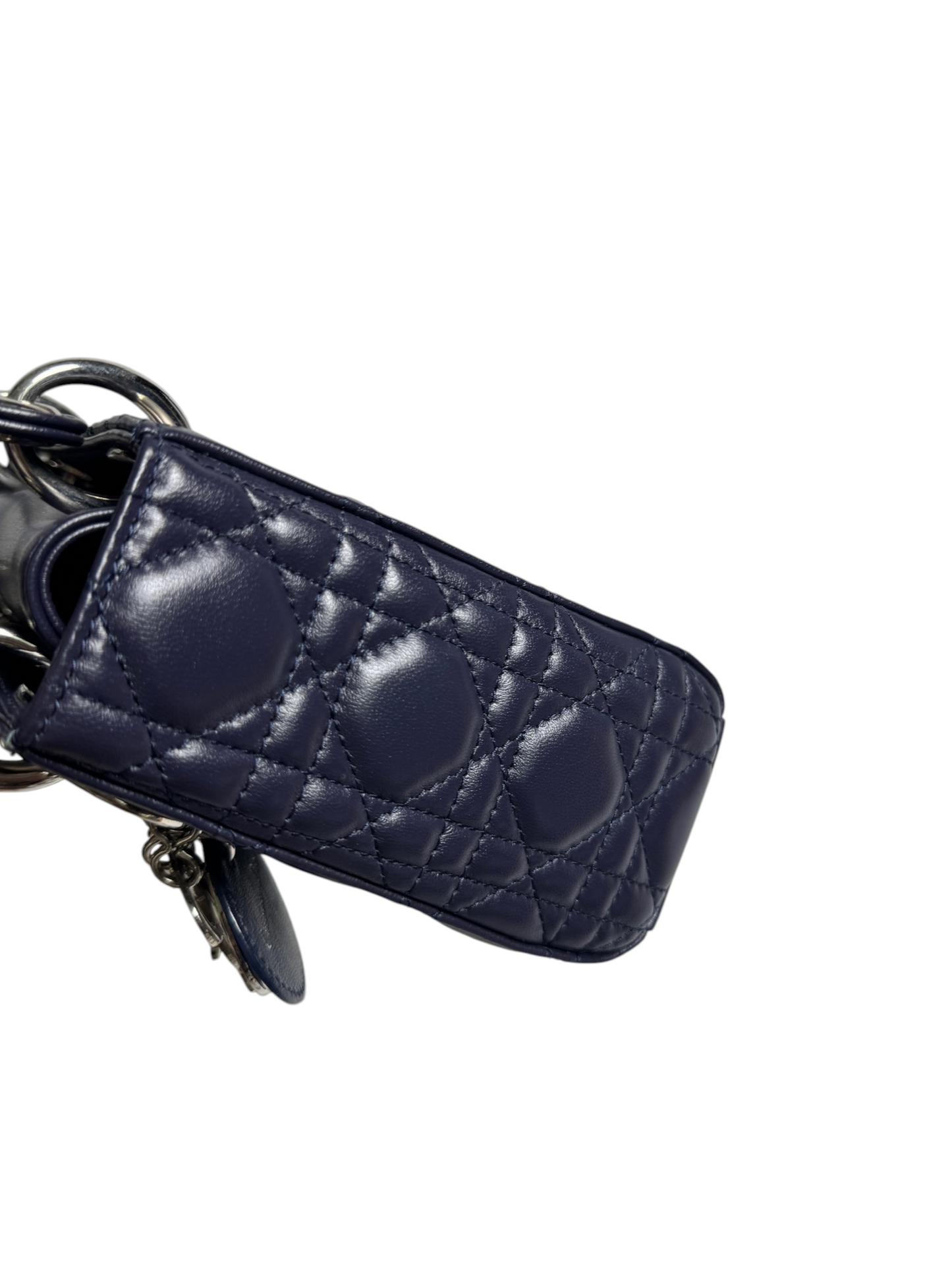 Dior Mini Navy Blue Lambskin Lady Dior SHW T8655