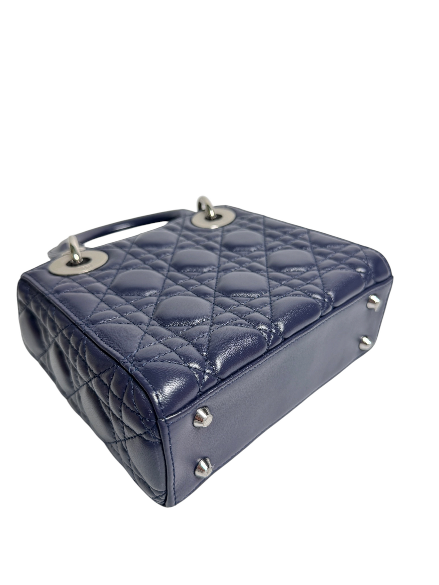Dior Mini Navy Blue Lambskin Lady Dior SHW T8655