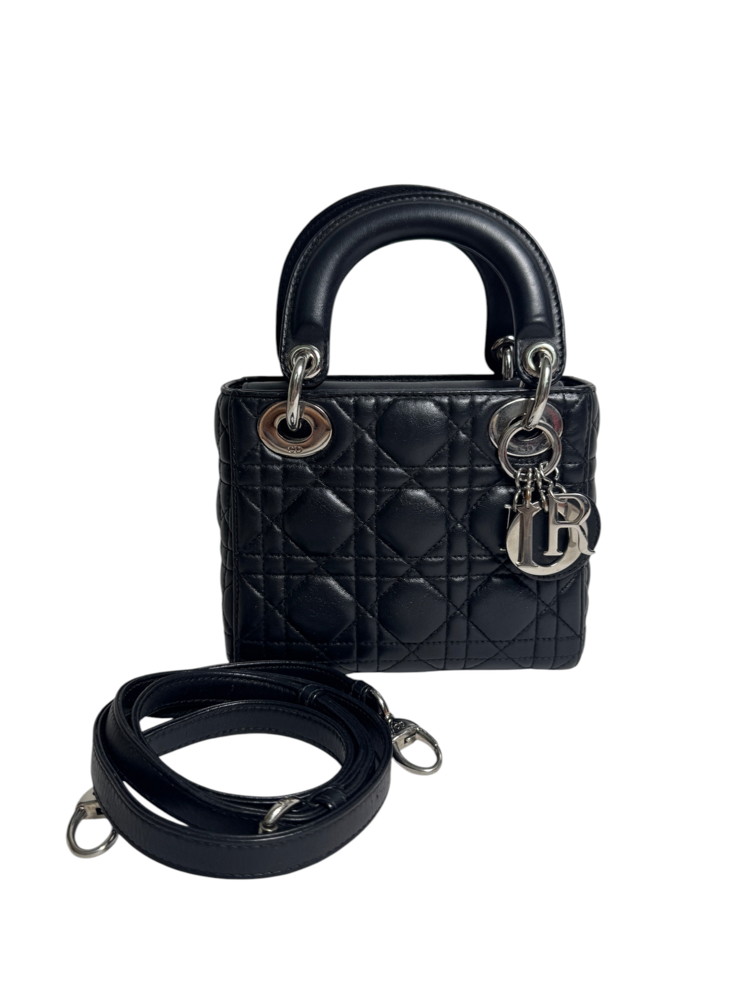 Dior Mini Black Lambskin Lady Dior SHW T8656