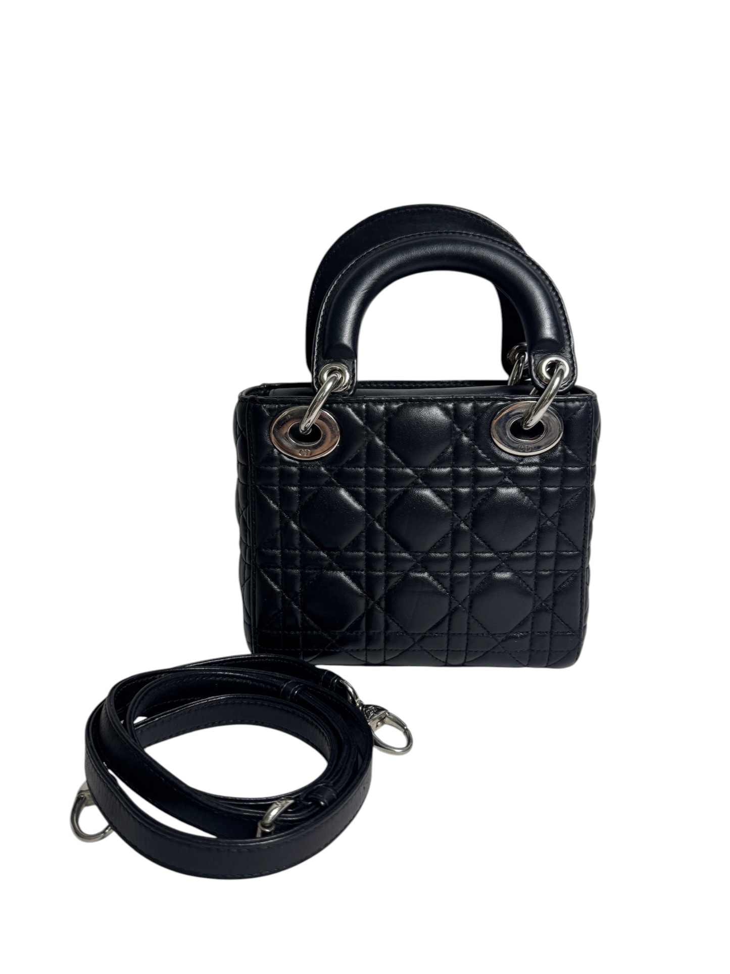 Dior Mini Black Lambskin Lady Dior SHW T8656