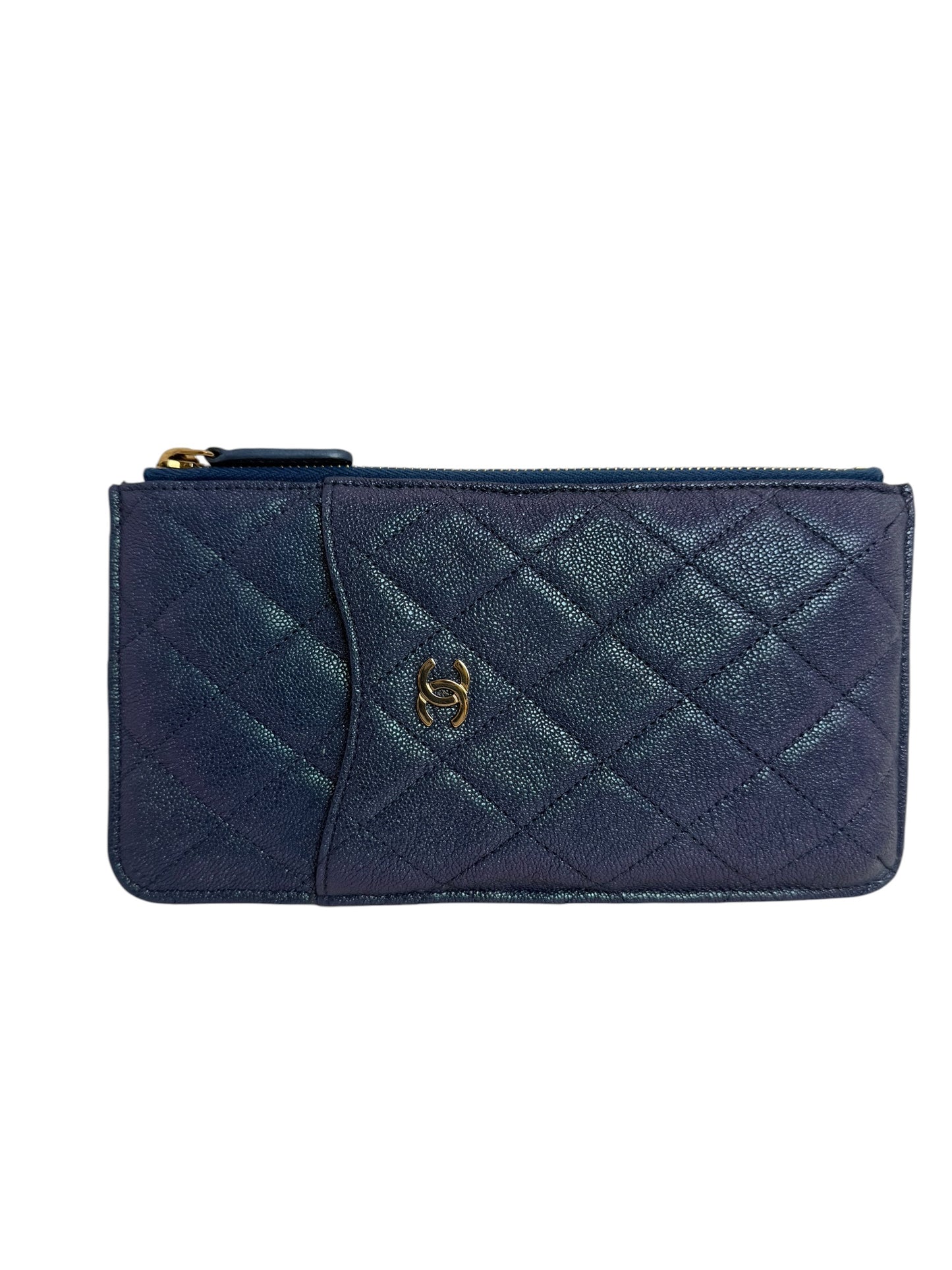Chanel Irridescant Blue Zip Wallet T1017
