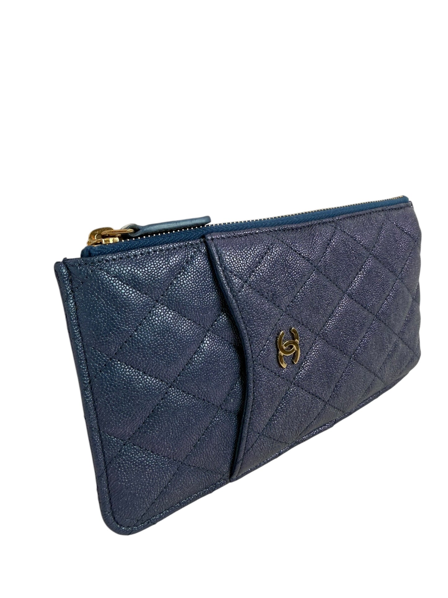 Chanel Irridescant Blue Zip Wallet T1017