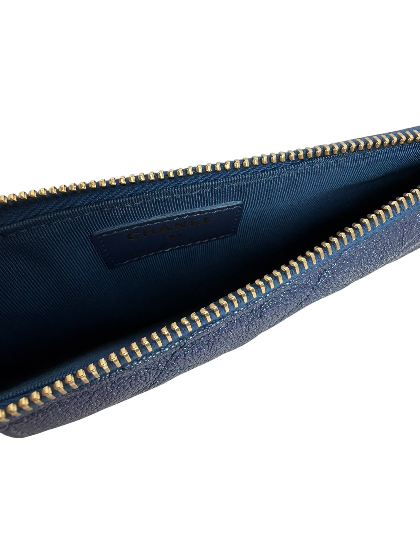 Chanel Irridescant Blue Zip Wallet T1017