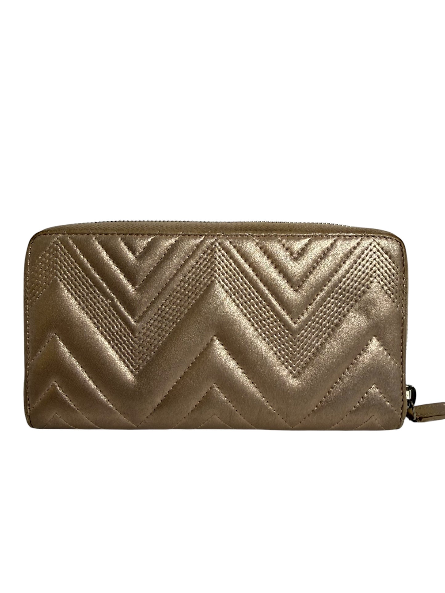 Chanel Gold Irregular Chevron Zip Wallet T8287