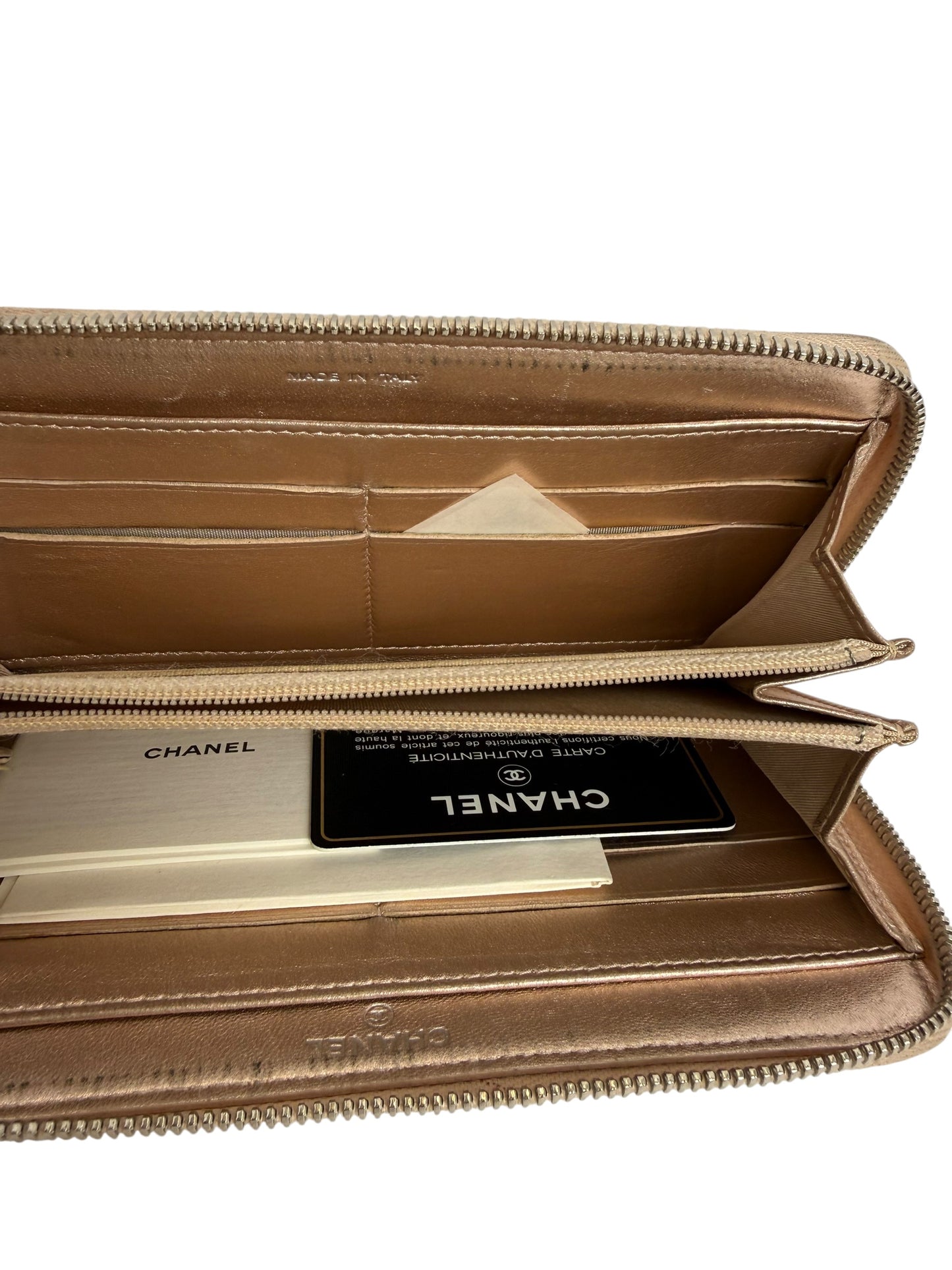 Chanel Gold Irregular Chevron Zip Wallet T8287