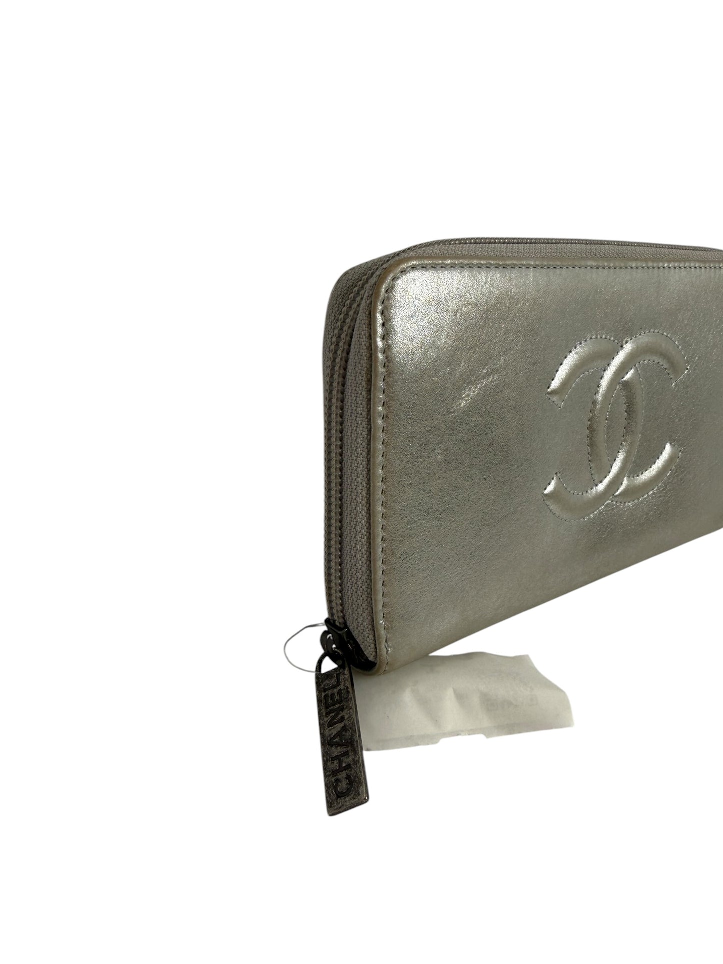 Chanel Silver Logo Zip Wallet T6559