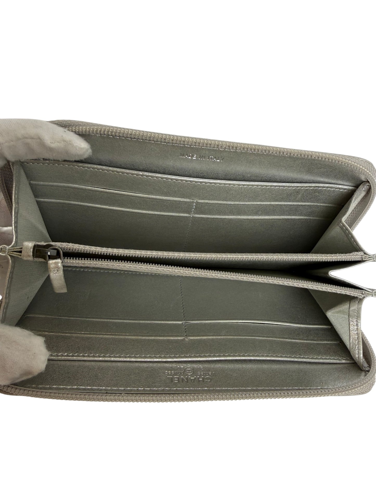 Chanel Silver Logo Zip Wallet T6559