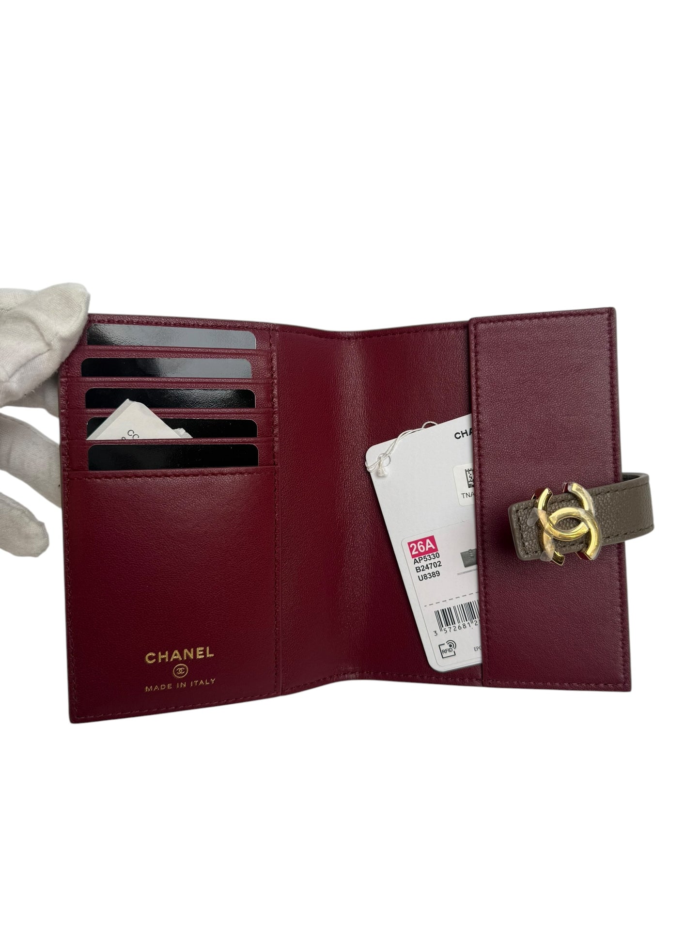 Chanel Grey Brown Passport Holder NWT Full Set T8082