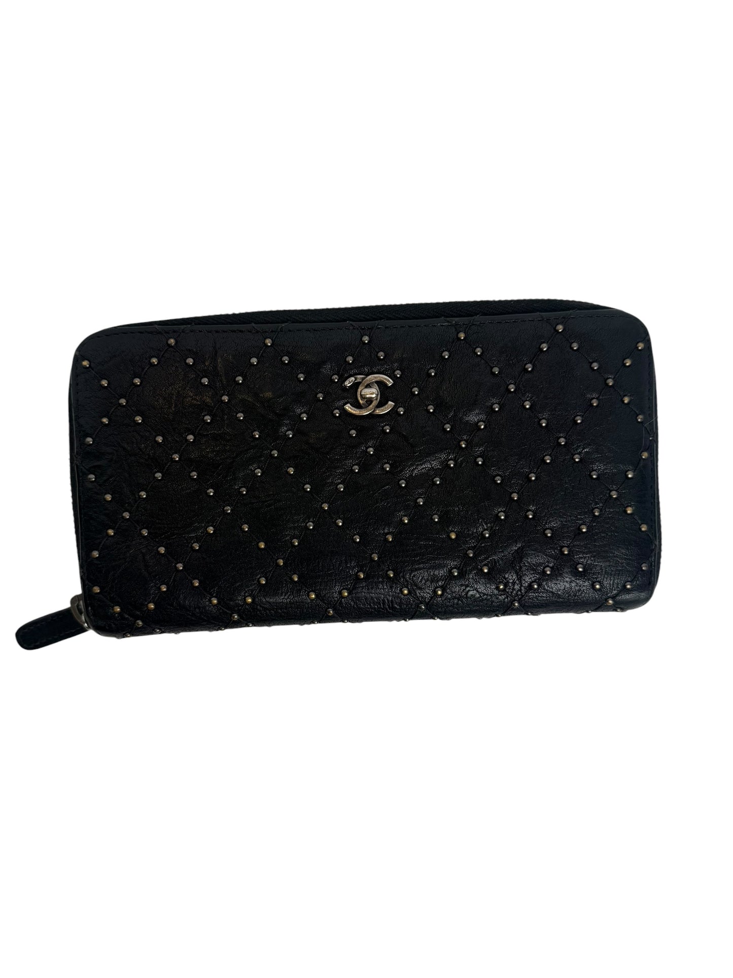 Chanel Black Studded Zip Wallet T1006