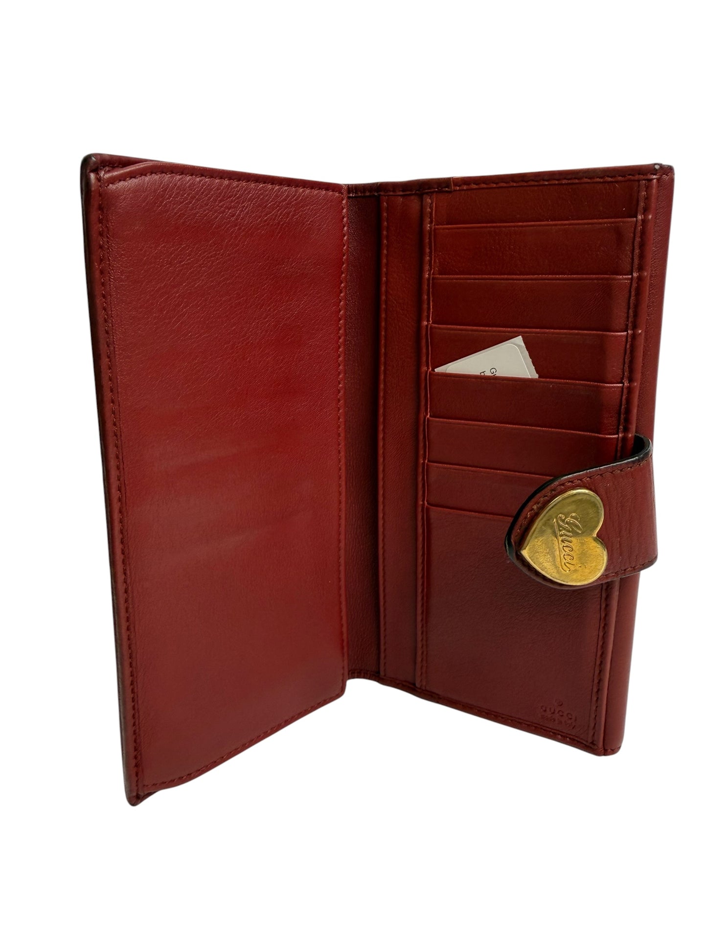 Gucci Heart Wallet Brown Red T7486