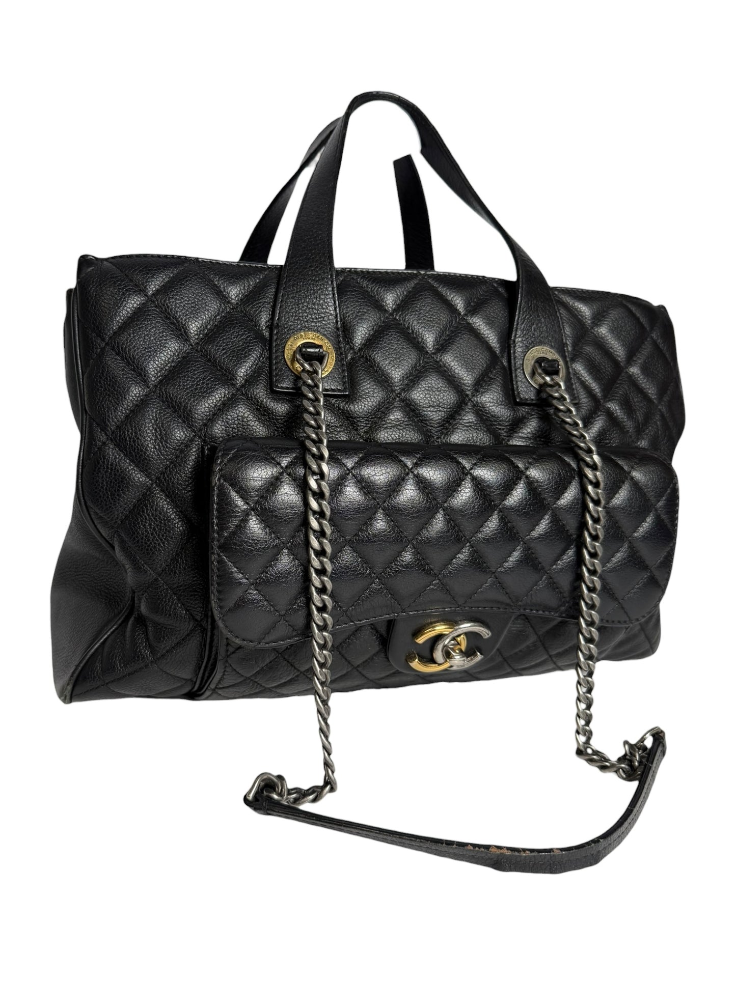 Chanel Black Calfskin Large Bimetal Casual Pocket Tote T6235