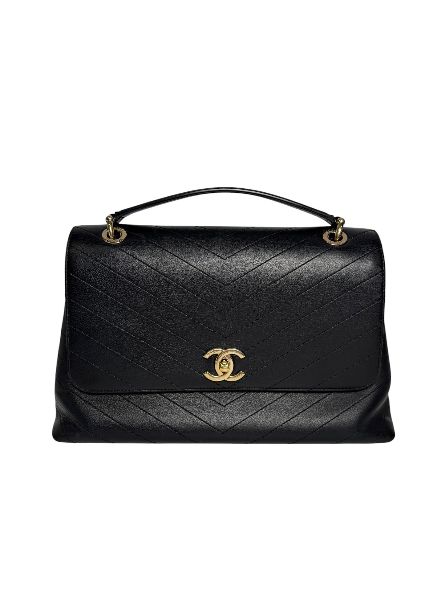 Chanel Black Chevron Medium Top Handle Bag T7675