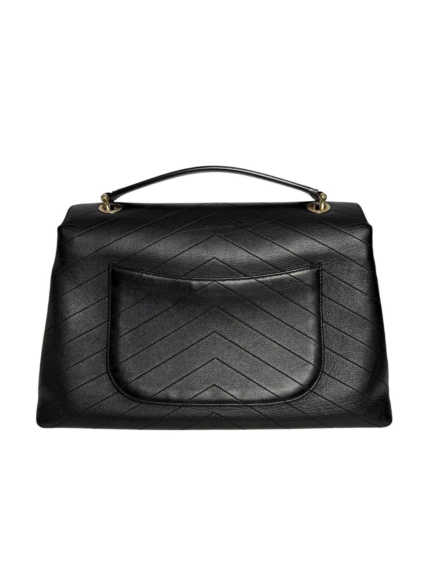 Chanel Black Chevron Medium Top Handle Bag T7675