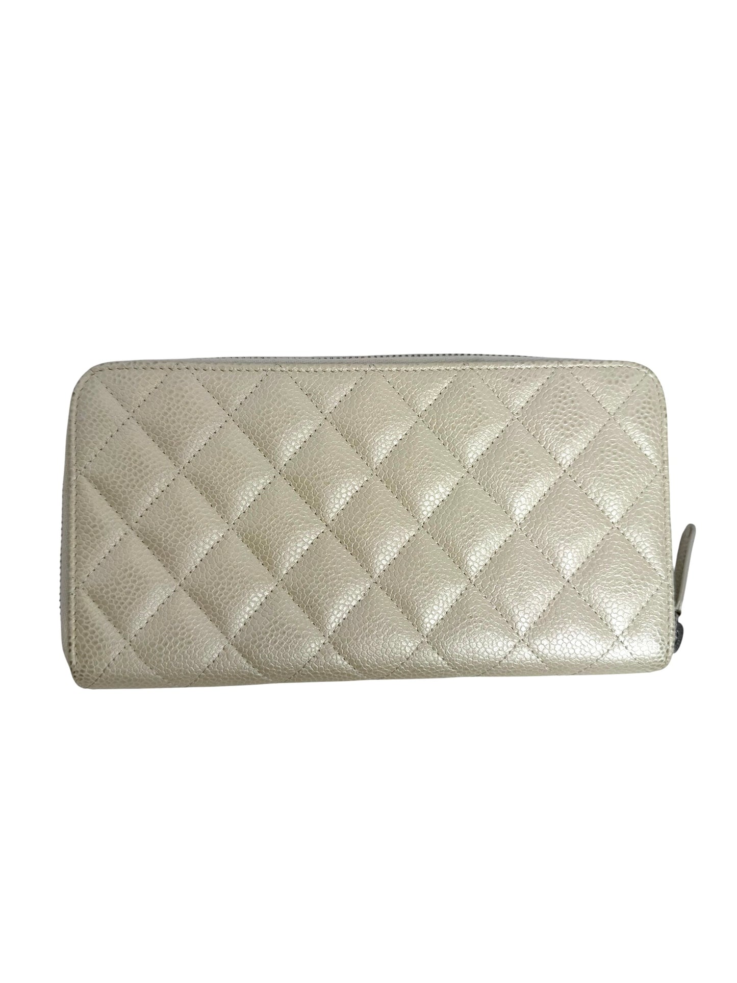 Chanel Iridescent White Caviar Zip Wallet T1004