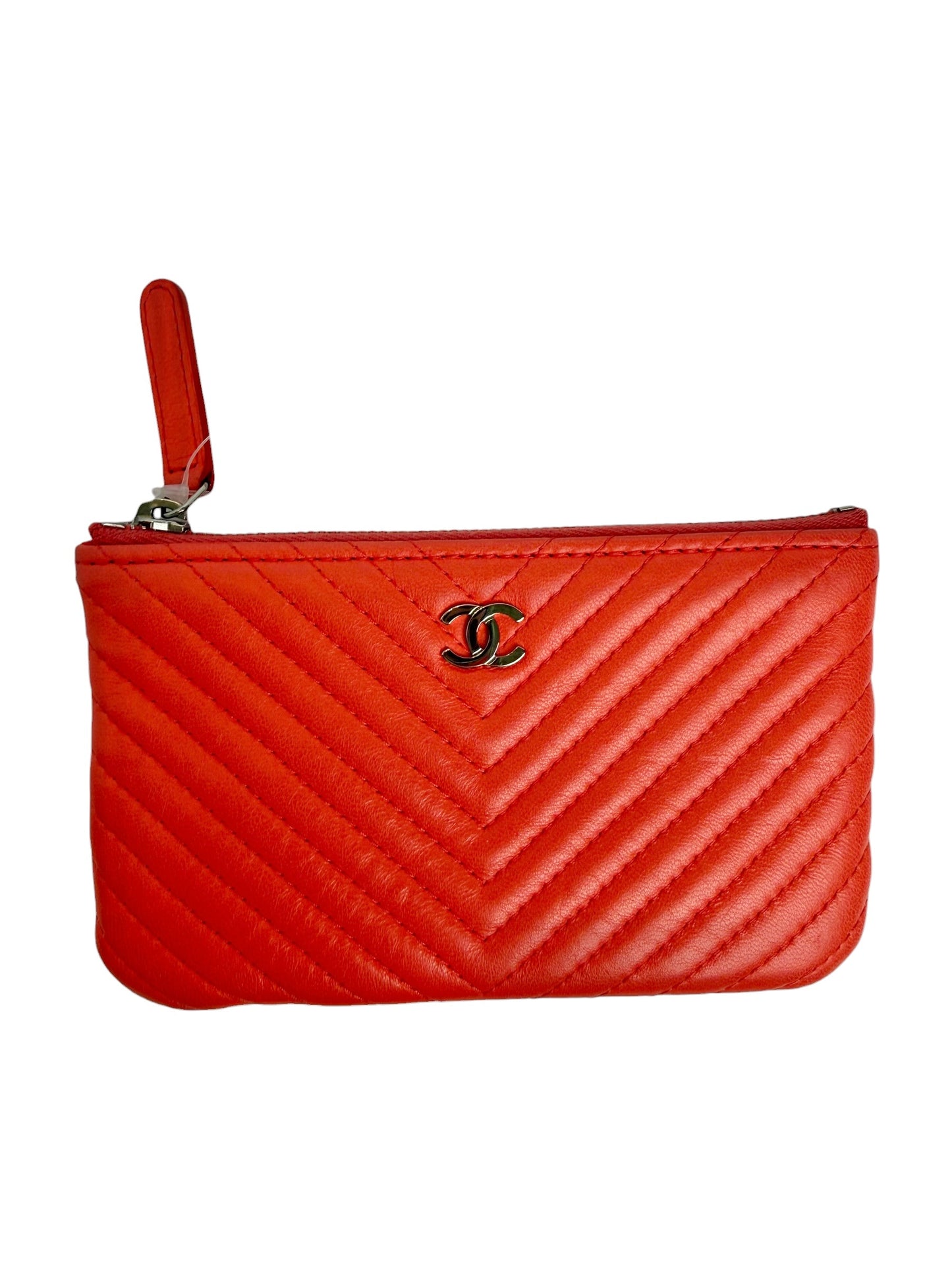 Chanel Coral Chevron Zip Pouch T6455
