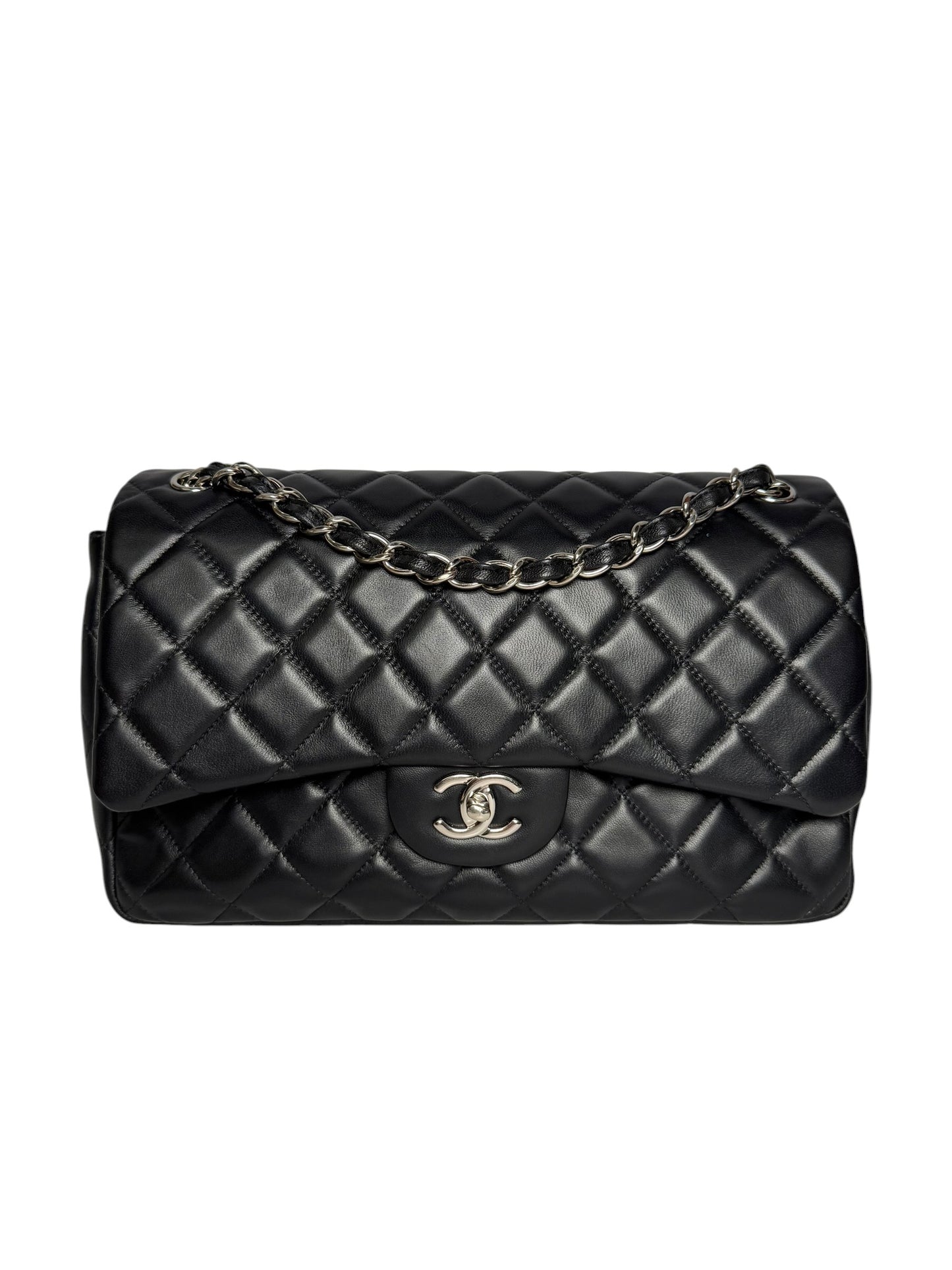 Chanel Black Lambskin Jumbo Classic Double Flap SHW T7969