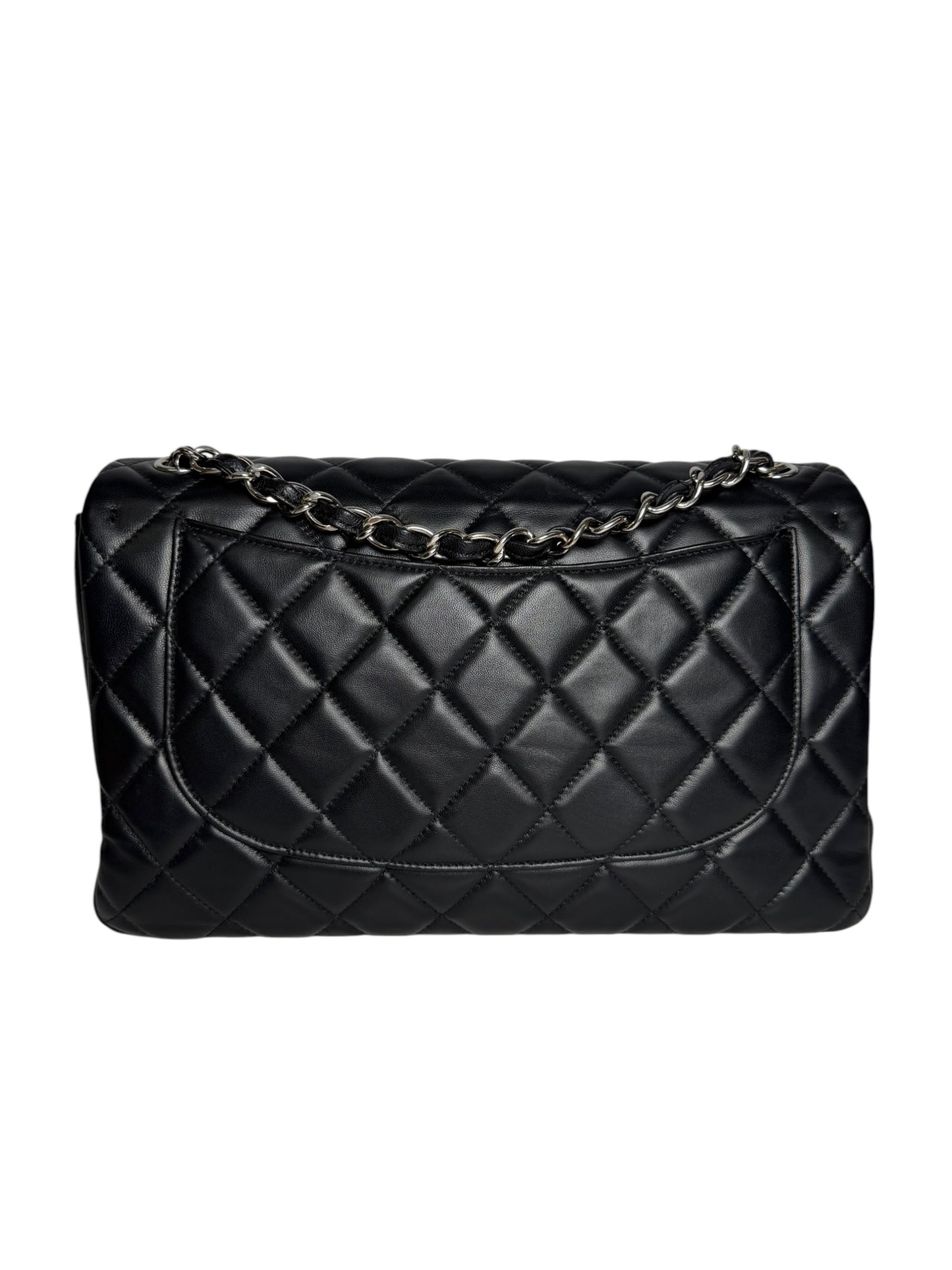 Chanel Black Lambskin Jumbo Classic Double Flap SHW T7969