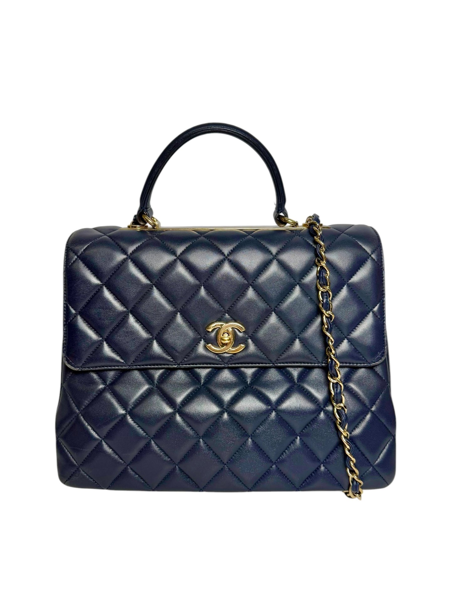Chanel Navy Lambskin Large Trendy Top Handle Bag GHW T7771