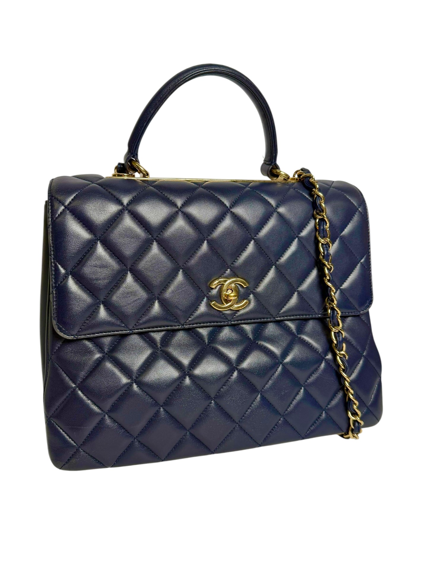 Chanel Navy Lambskin Large Trendy Top Handle Bag GHW T7771