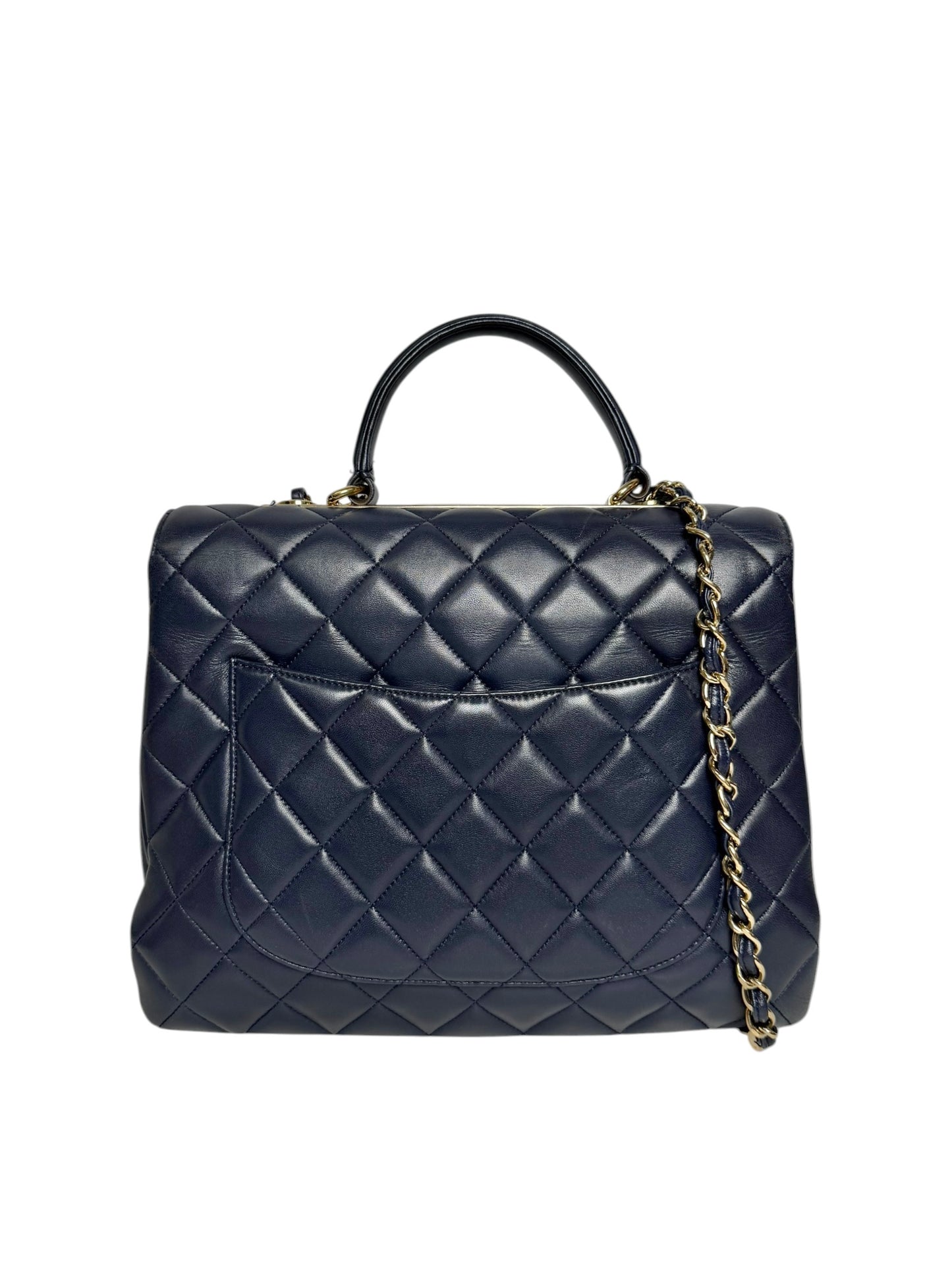 Chanel Navy Lambskin Large Trendy Top Handle Bag GHW T7771