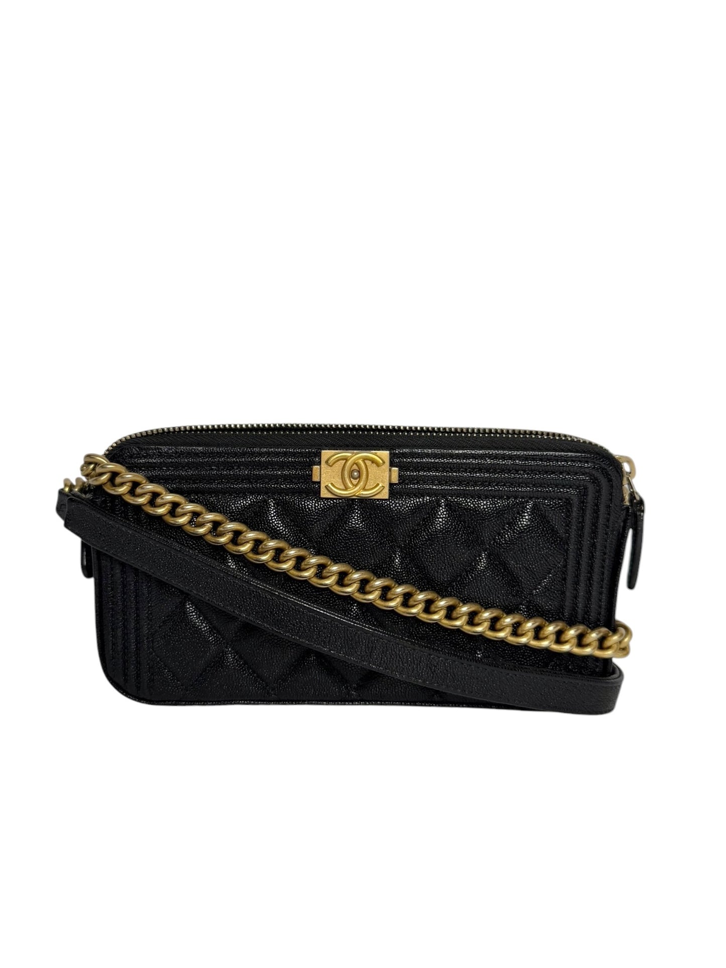 Chanel Boy Black Quilted Caviar Wallet On Chain GHW T8381