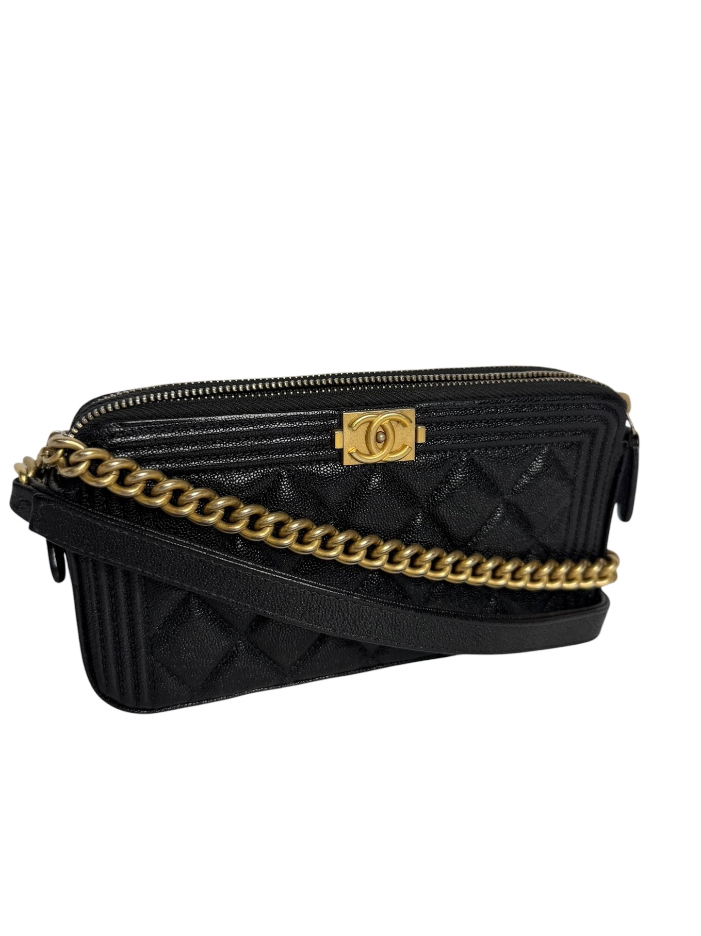Chanel Boy Black Quilted Caviar Wallet On Chain GHW T8381