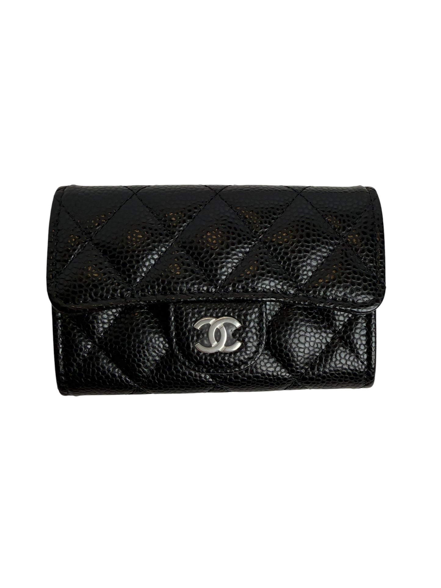 Chanel Black Caviar Classic Flap Card Holder SHW T7599