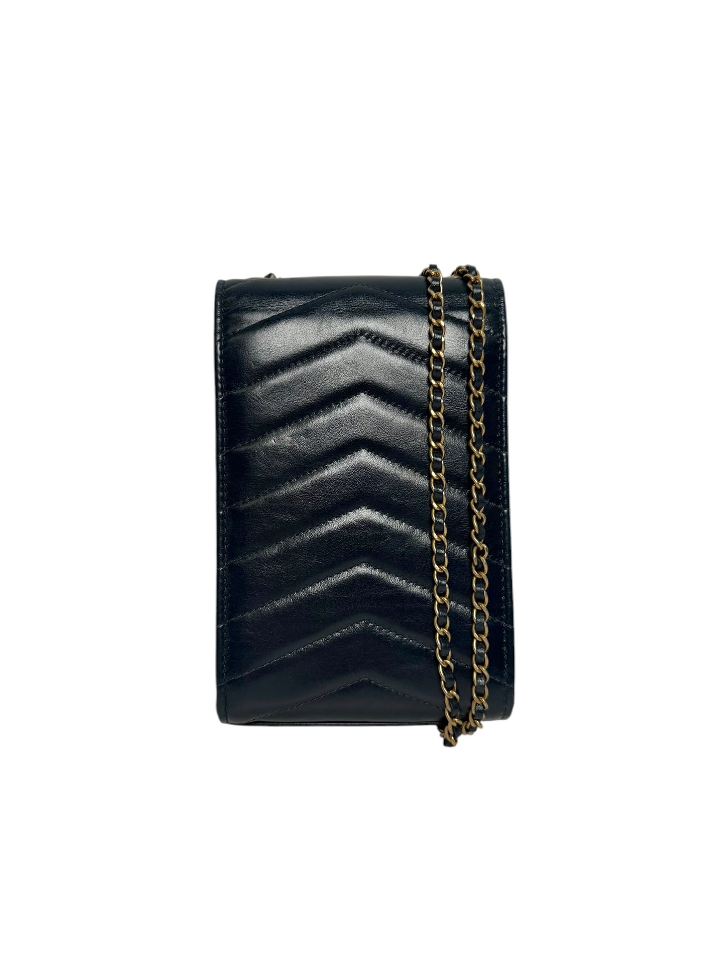Chanel Navy Chevron Phone Holder Aged Gold Hardware T5353