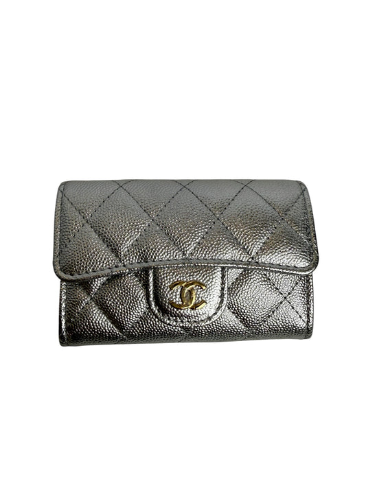 Chanel Silver Caviar Card Case NWT T8079