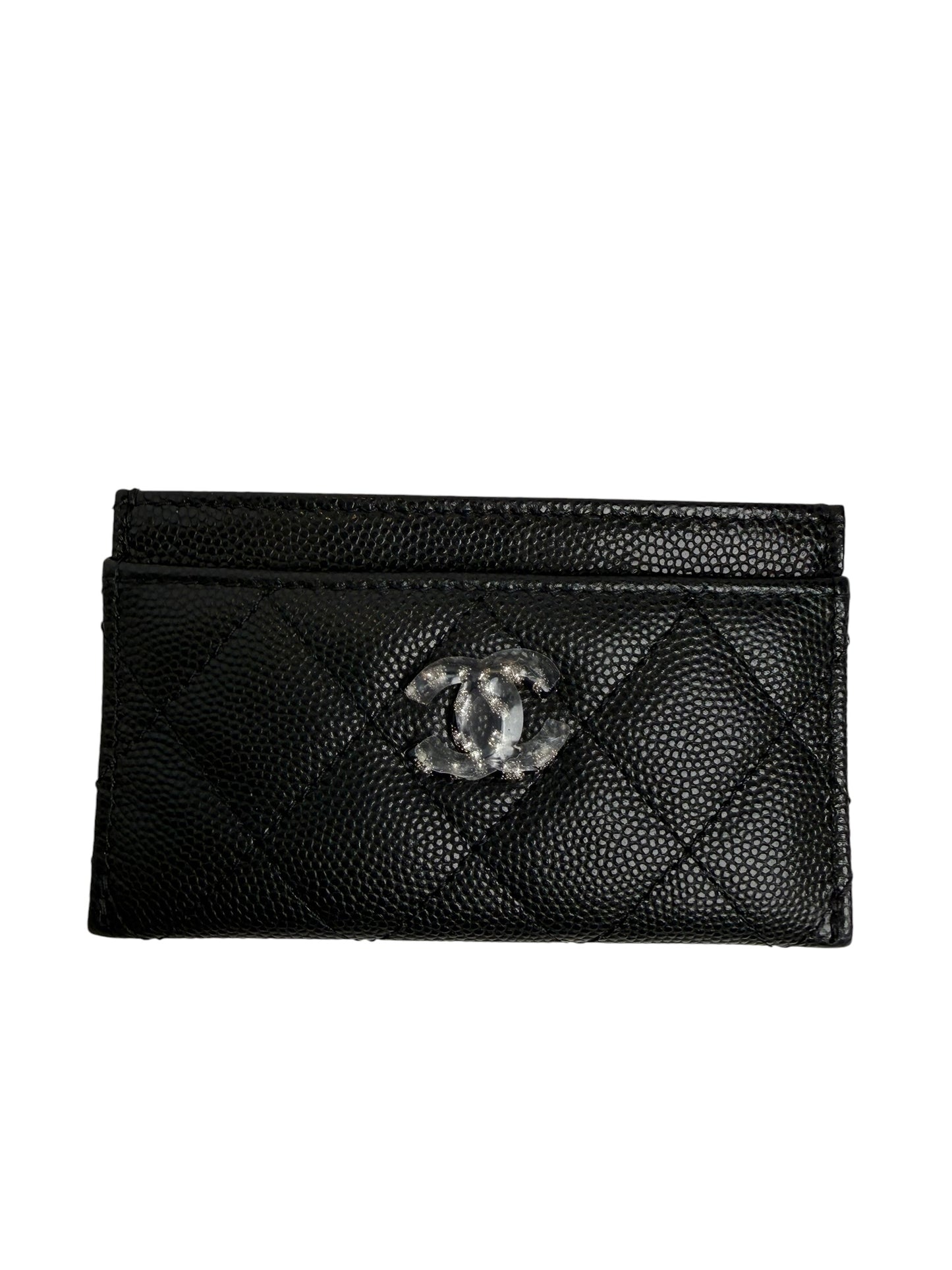 Chanel Black Caviar Sparkle CC Card Holder NWT T8073