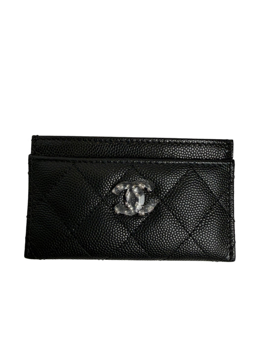Chanel Black Caviar Sparkle CC Card Holder NWT T8073