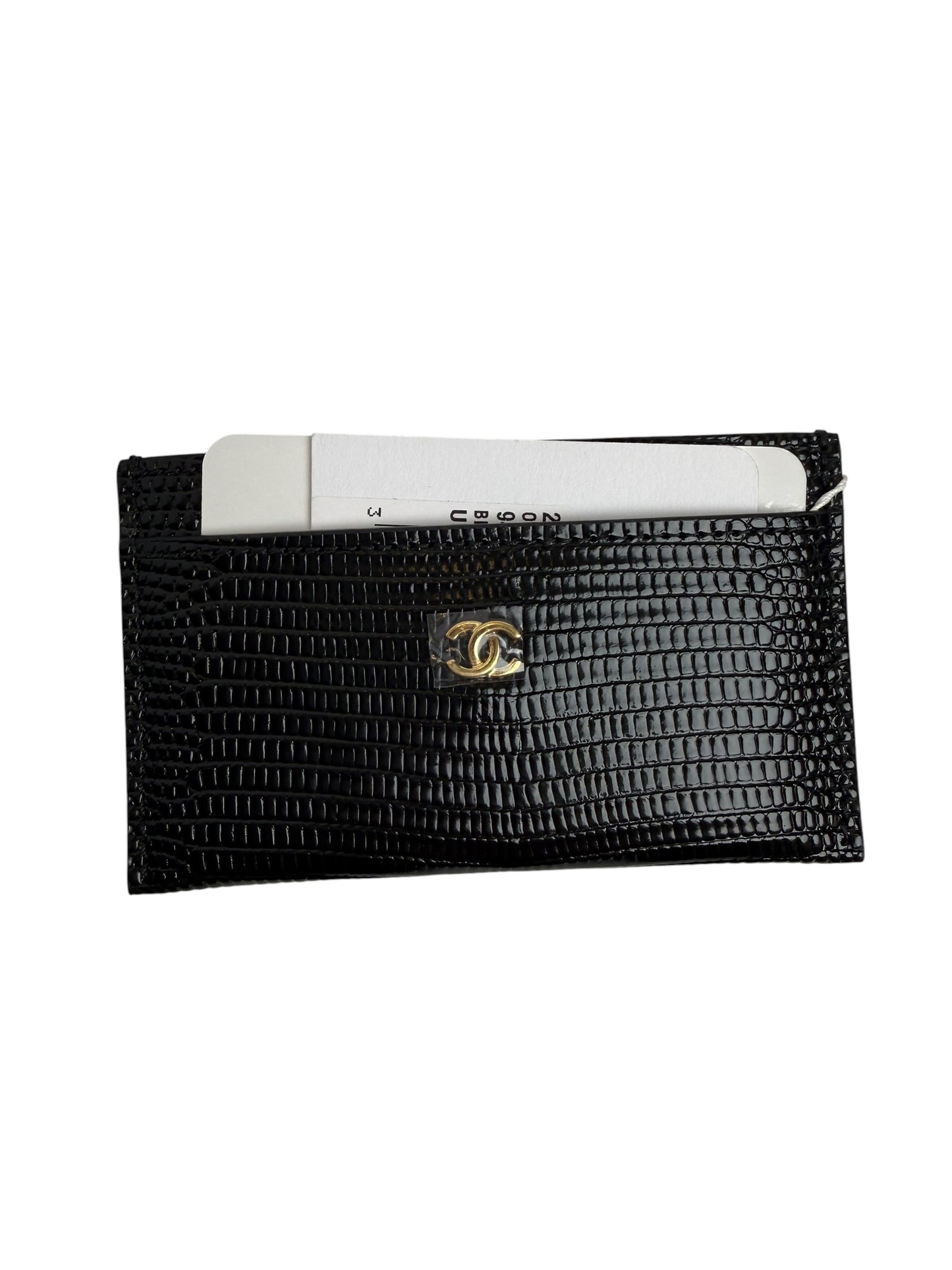 Chanel Black Lizard Embossed Card Holder NWT T8240