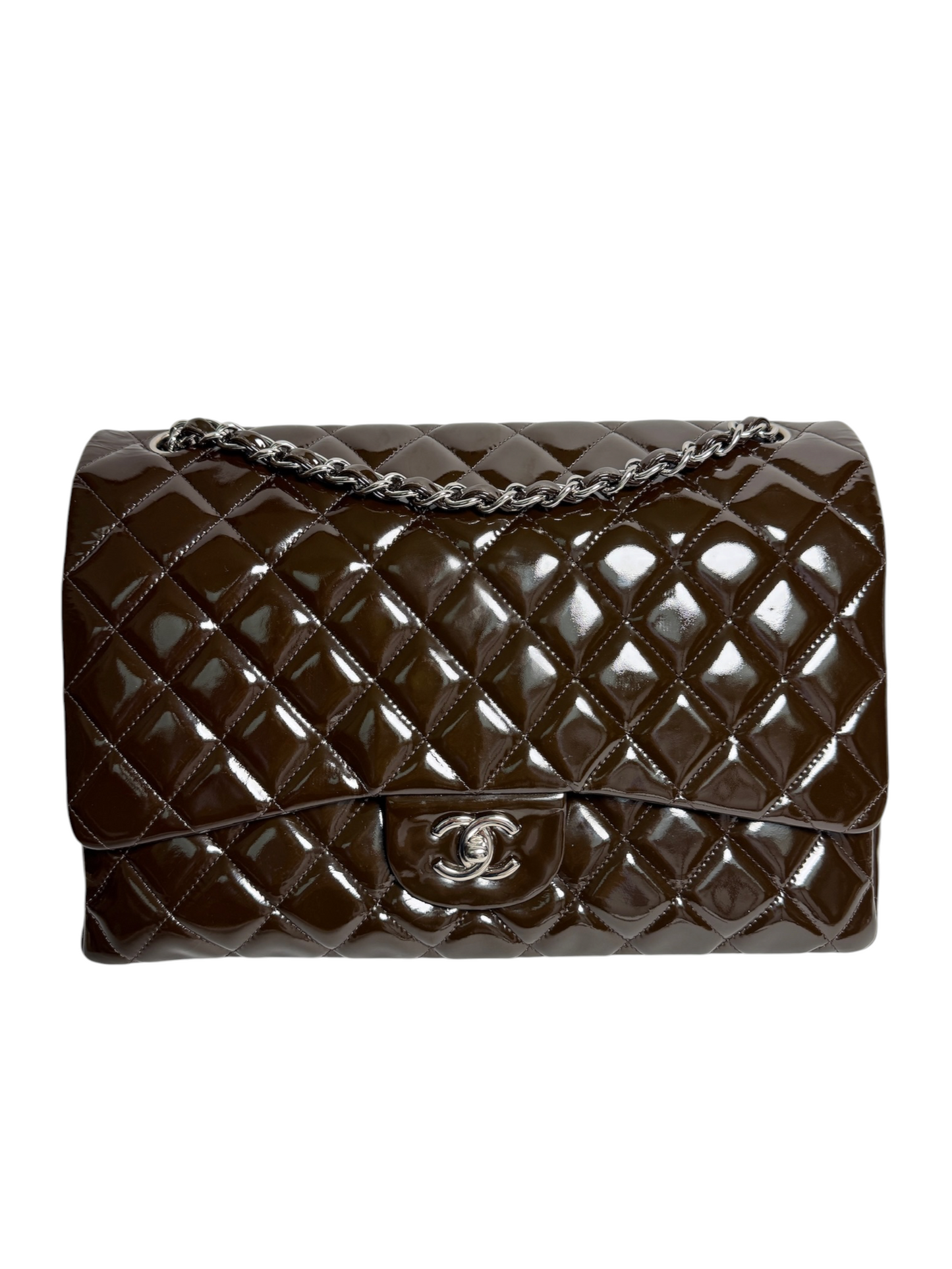 Chanel Patent Brown Maxi Classic Single Flap T8657