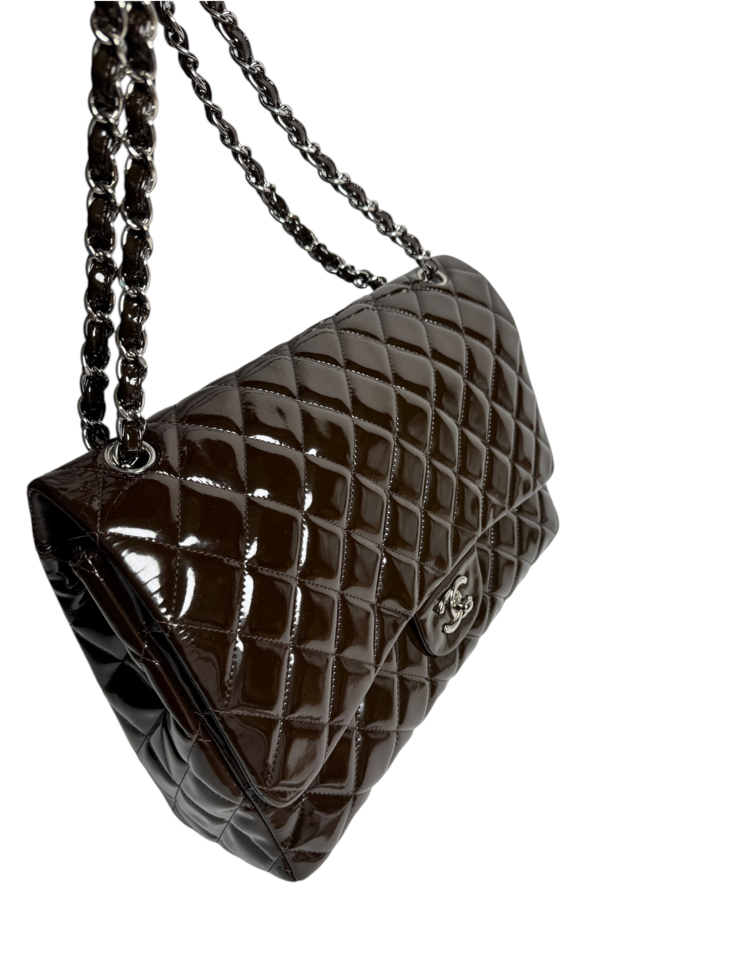 Chanel Patent Brown Maxi Classic Single Flap T8657