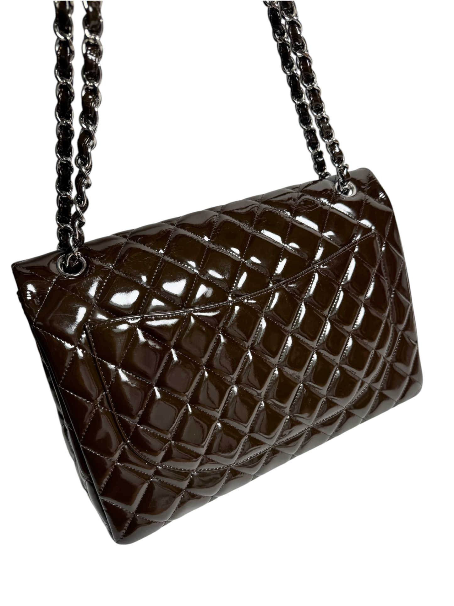 Chanel Patent Brown Maxi Classic Single Flap T8657