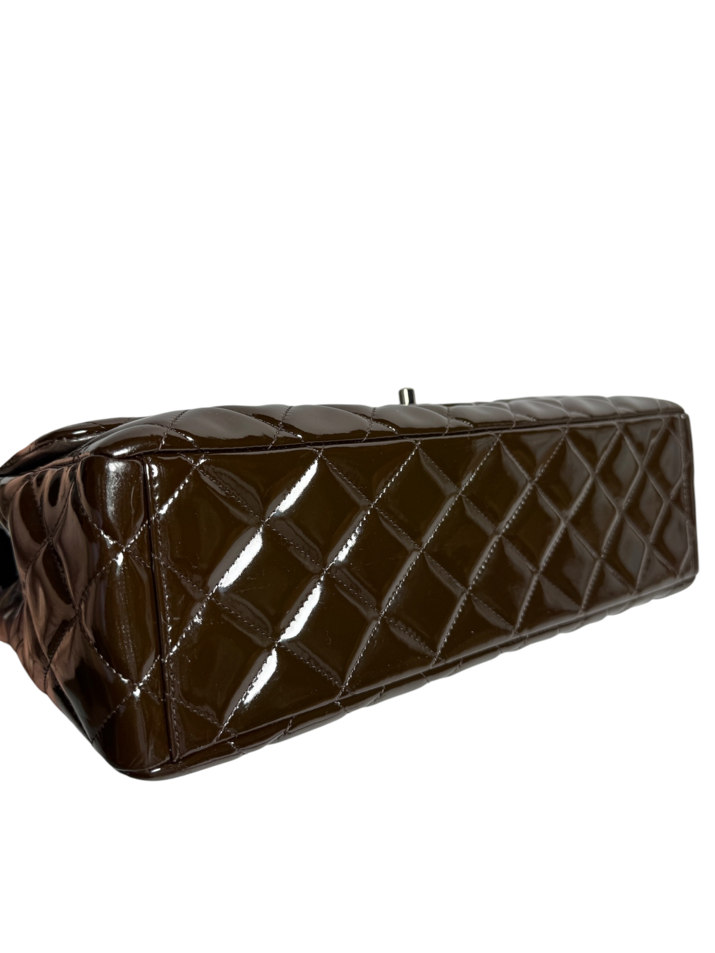 Chanel Patent Brown Maxi Classic Single Flap T8657