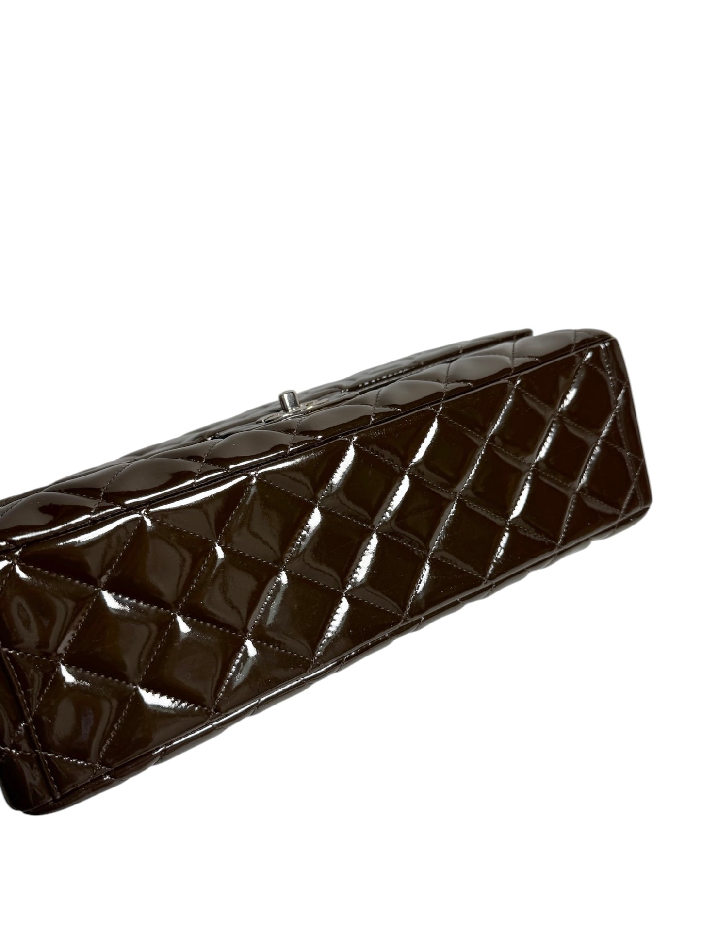 Chanel Patent Brown Maxi Classic Single Flap T8657