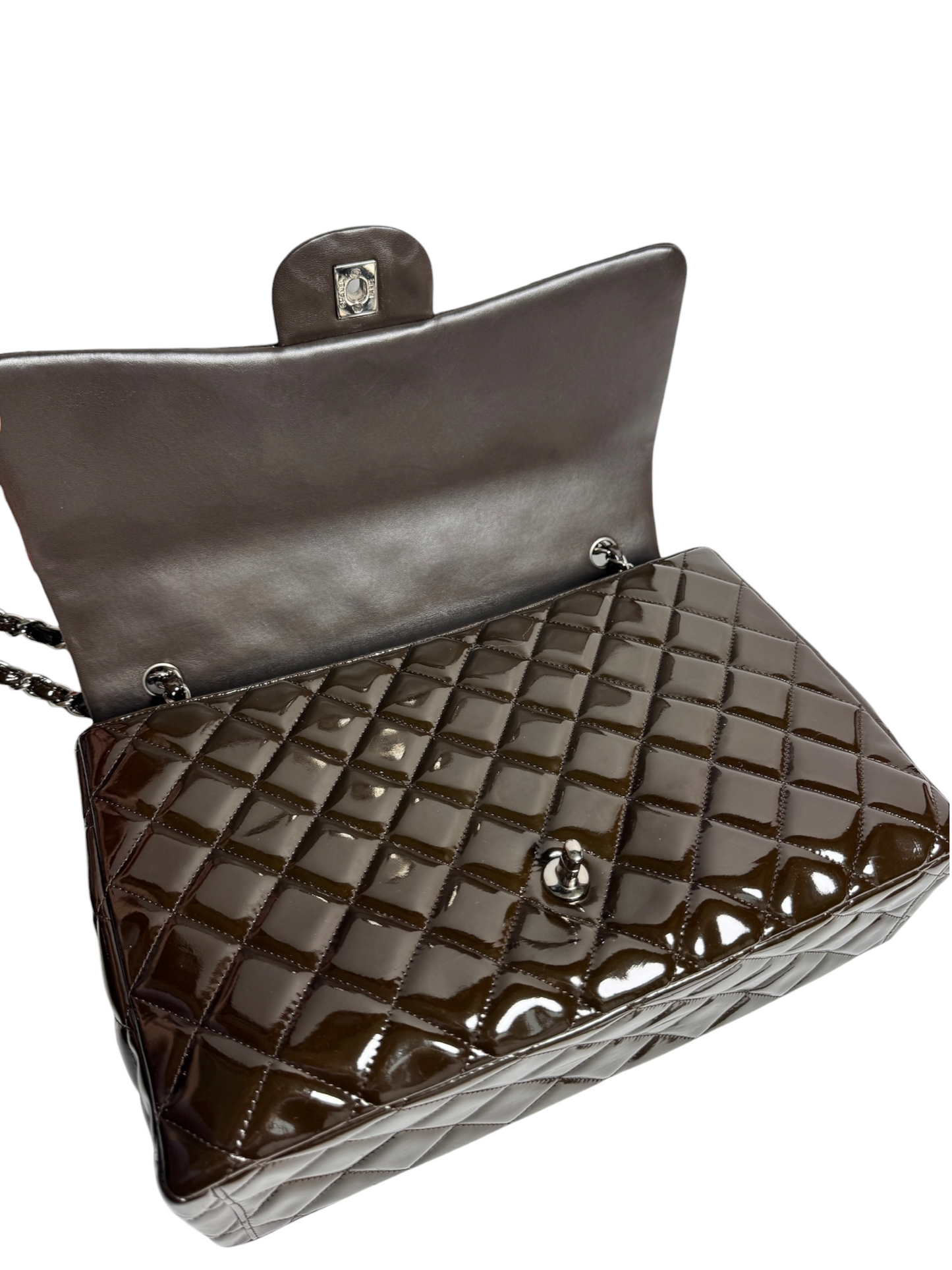 Chanel Patent Brown Maxi Classic Single Flap T8657