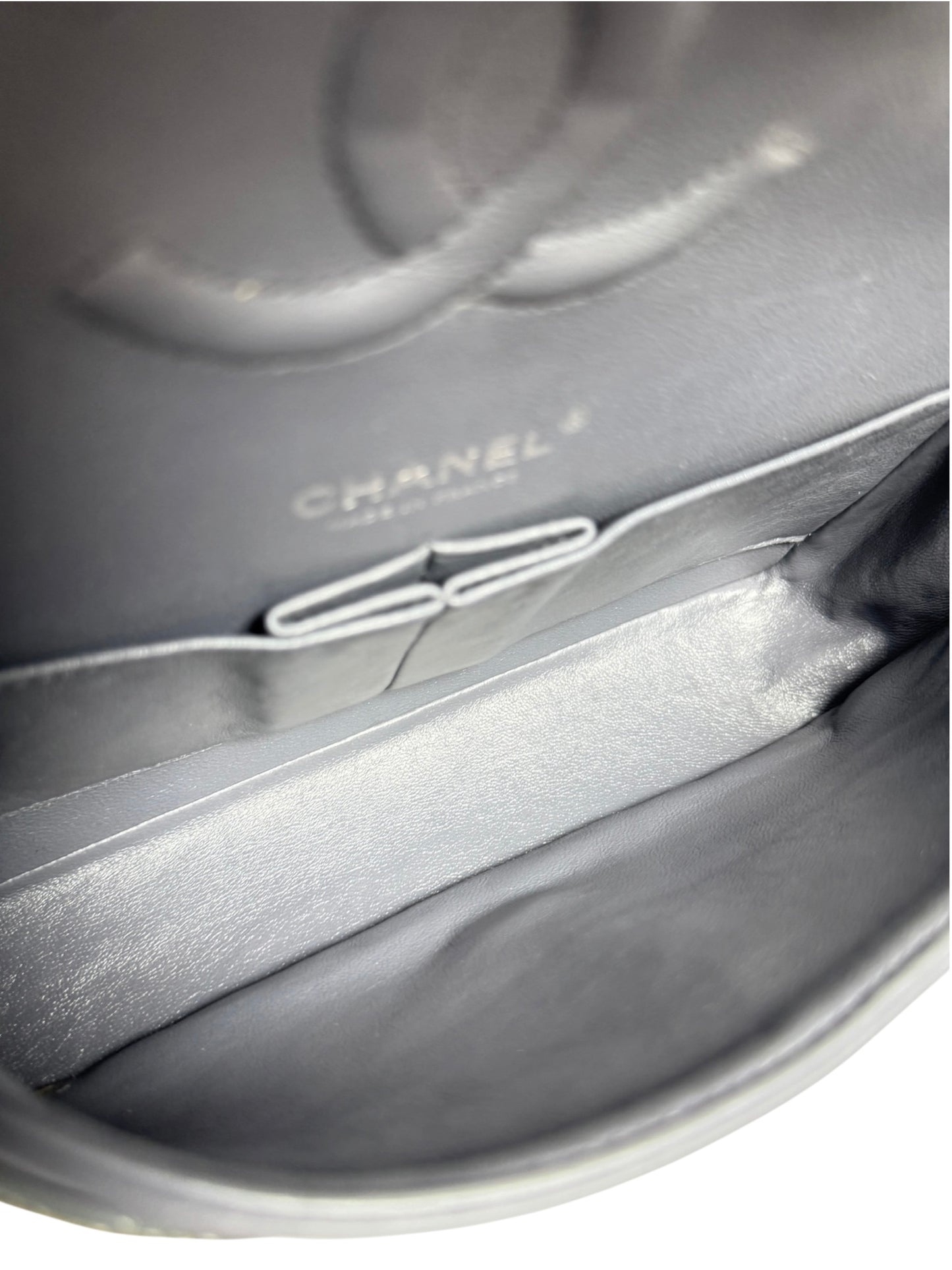 Chanel Patent Grey Medium Classic Double Flap T8661