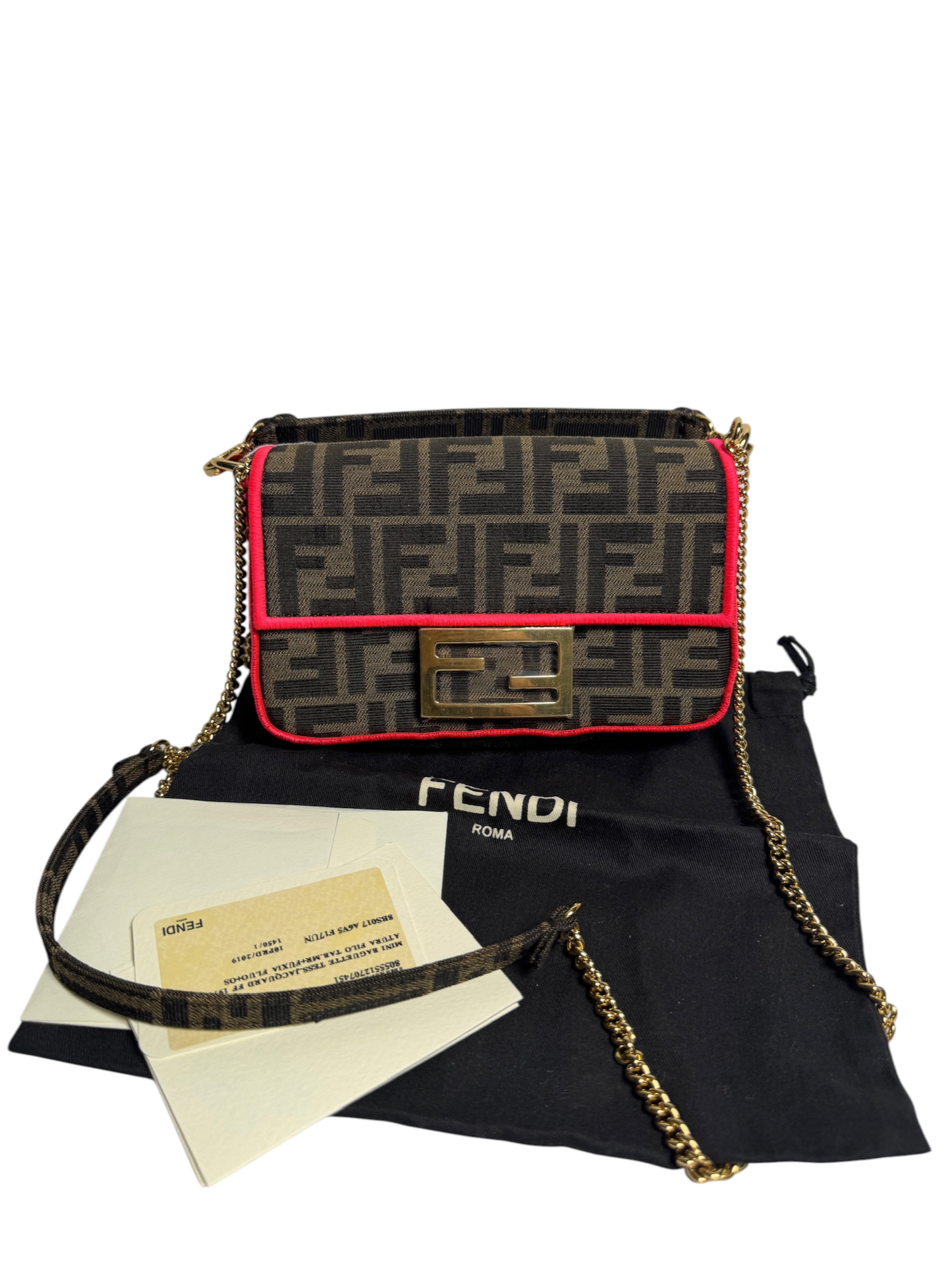 Fendi Zucca Canvas Mini Baguette Pink Edge T8763