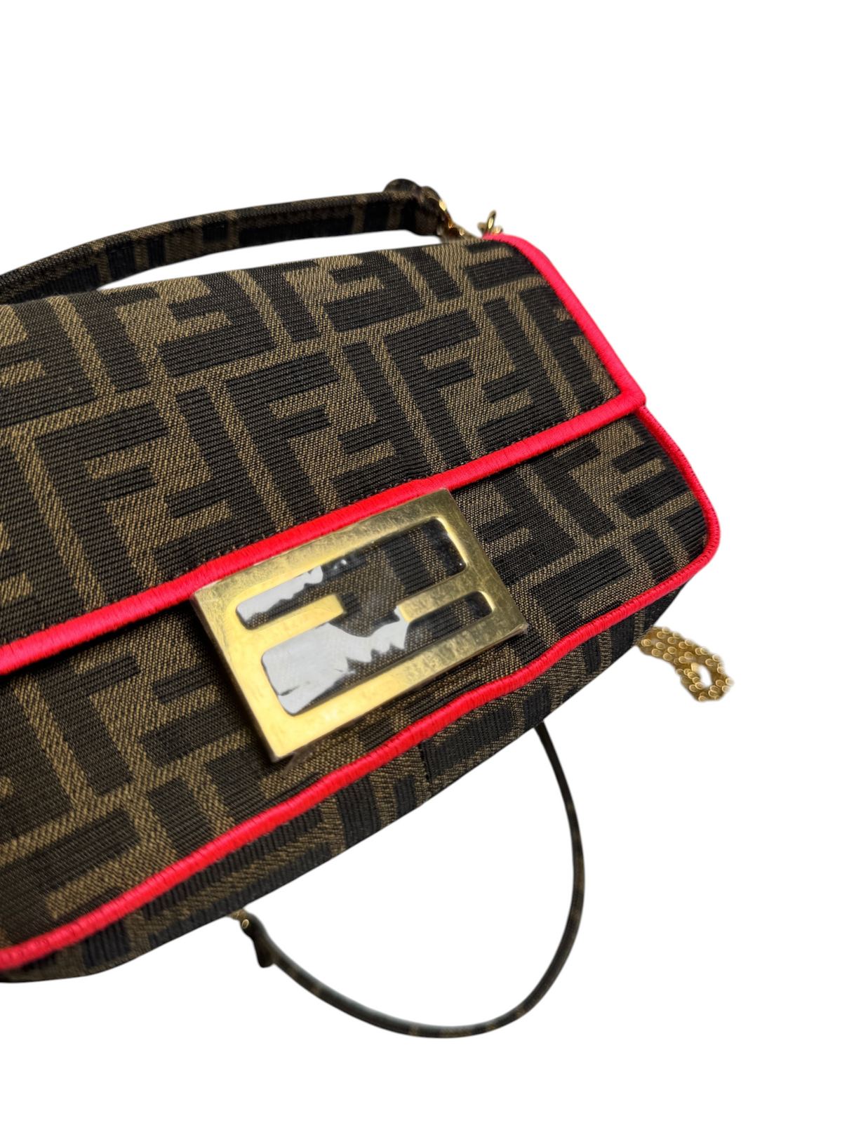 Fendi Zucca Canvas Mini Baguette Pink Edge T8763