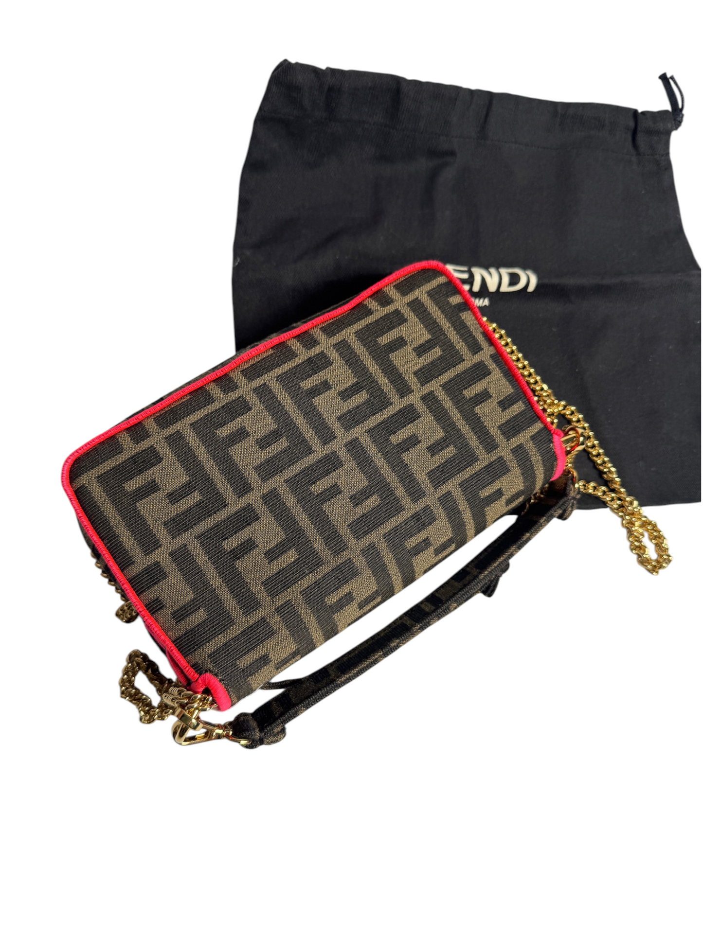 Fendi Zucca Canvas Mini Baguette Pink Edge T8763