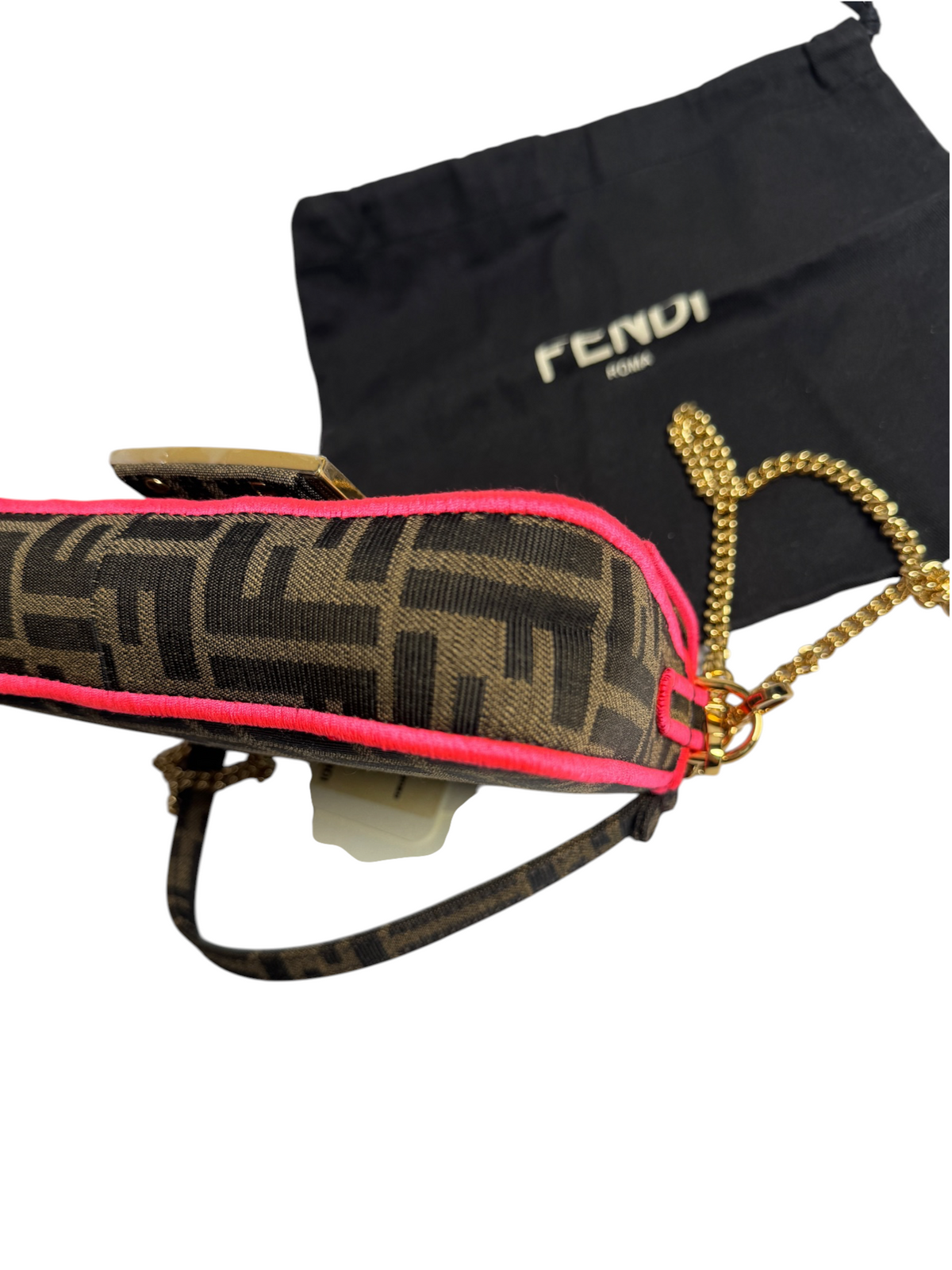 Fendi Zucca Canvas Mini Baguette Pink Edge T8763