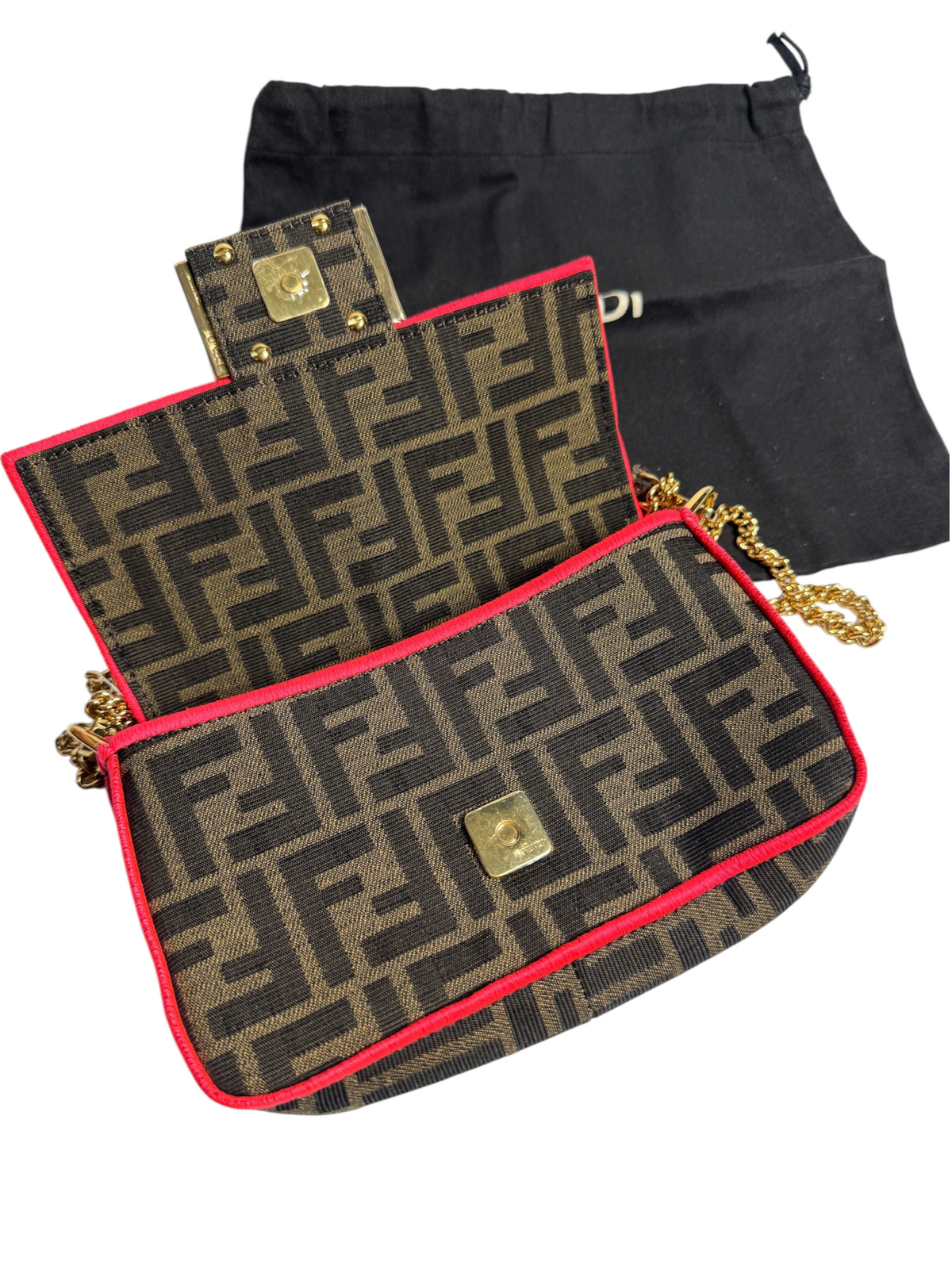 Fendi Zucca Canvas Mini Baguette Pink Edge T8763