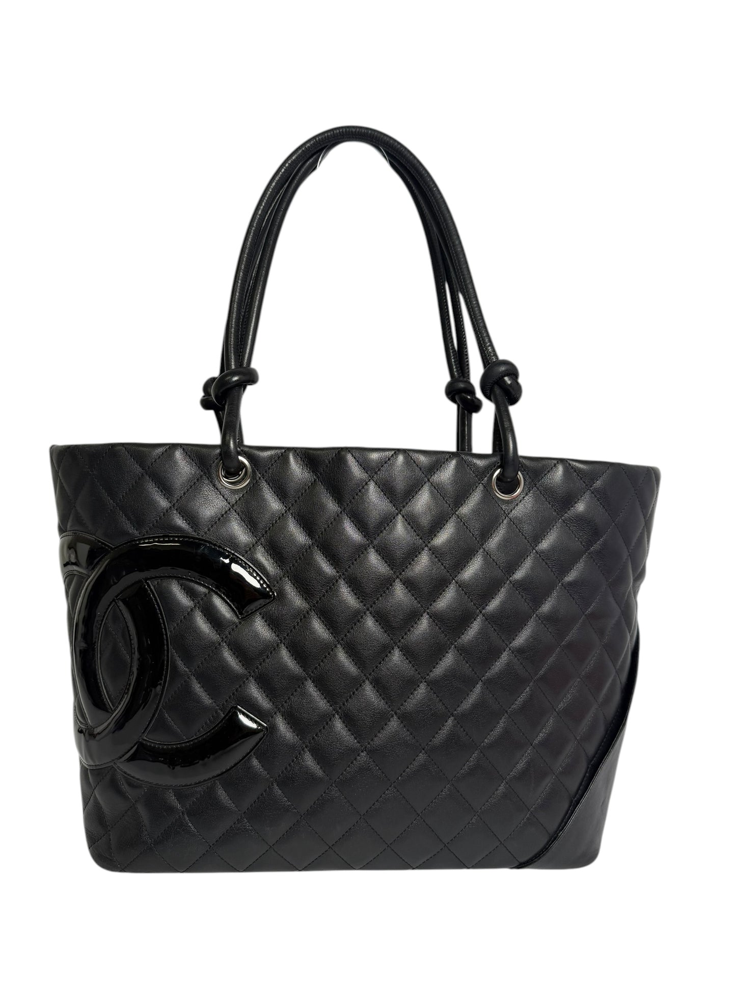 Chanel Cambon Black Quilted Tote Patent CC