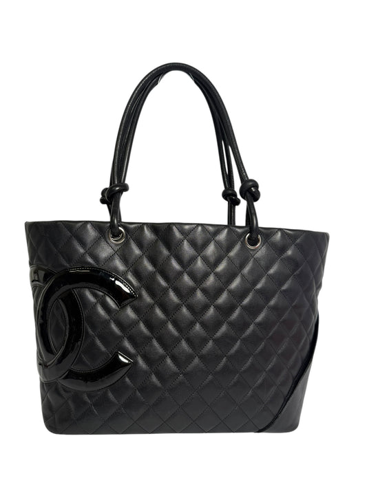 Chanel Cambon Black Quilted Tote Patent CC