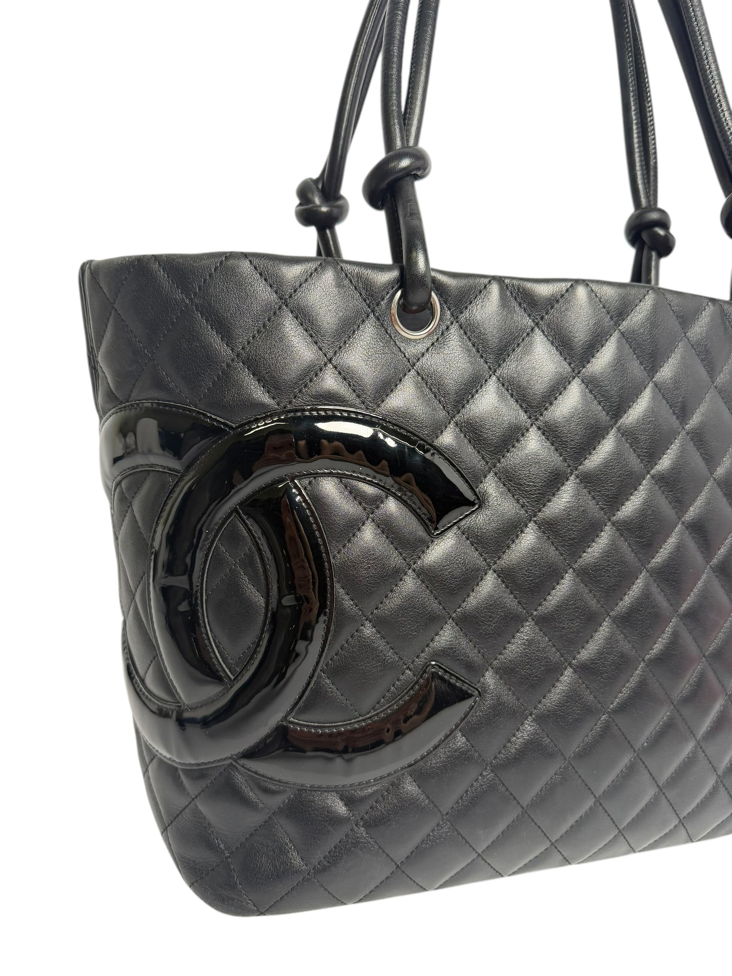 Chanel Cambon Black Quilted Tote Patent CC