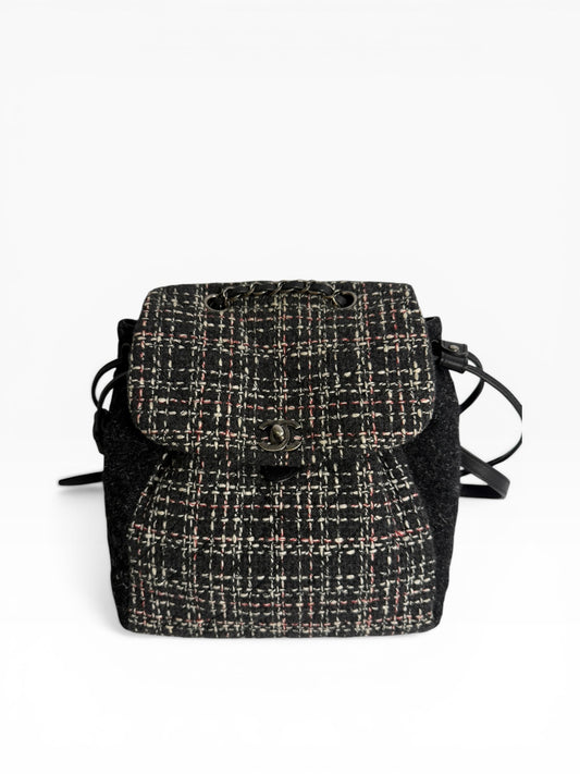 Chanel Black Tweed Drawstring Backpack