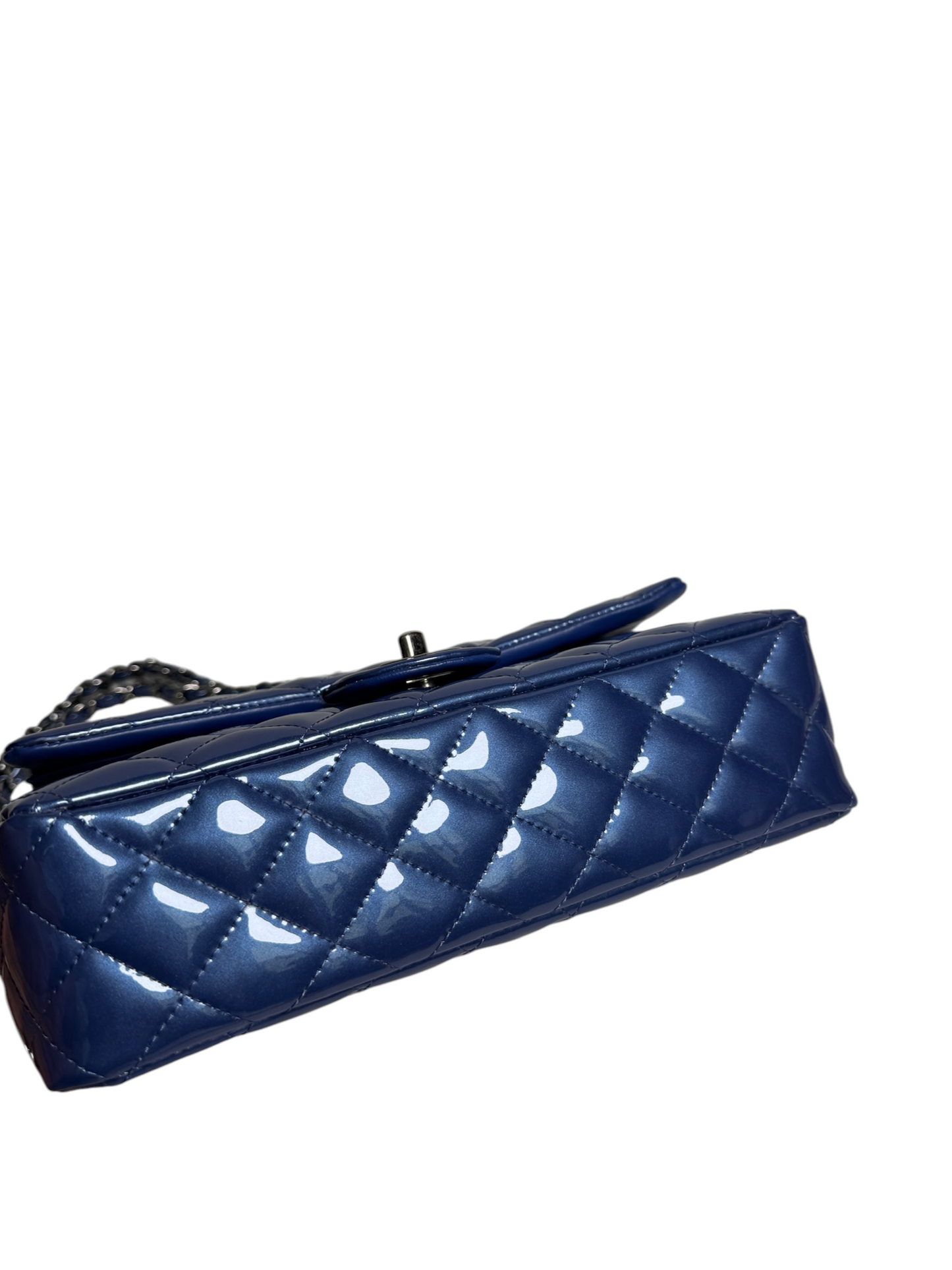 Chanel Blue Patent Classic Medium Double Flap SHW T8766