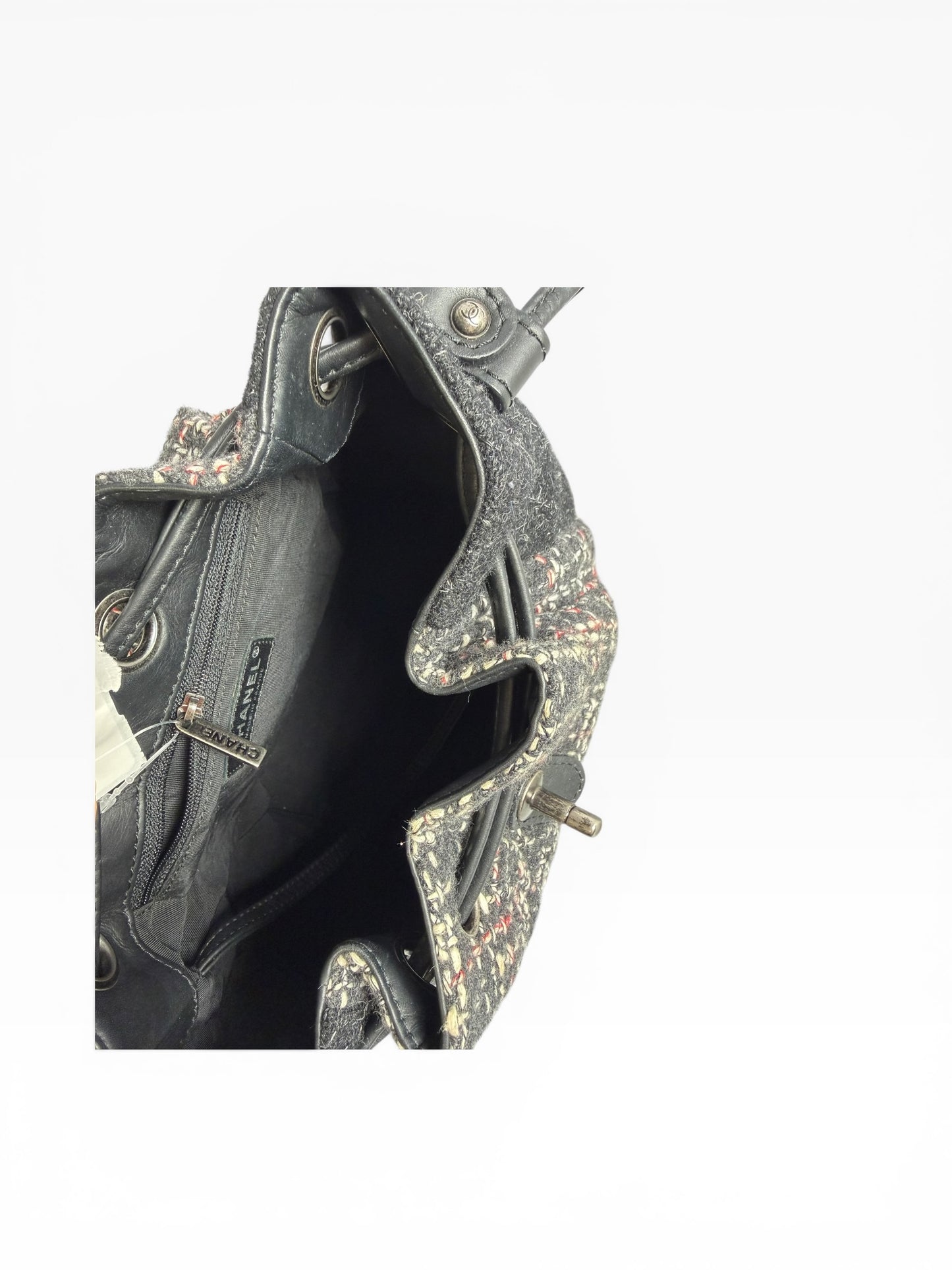 Chanel Black Tweed Drawstring Backpack